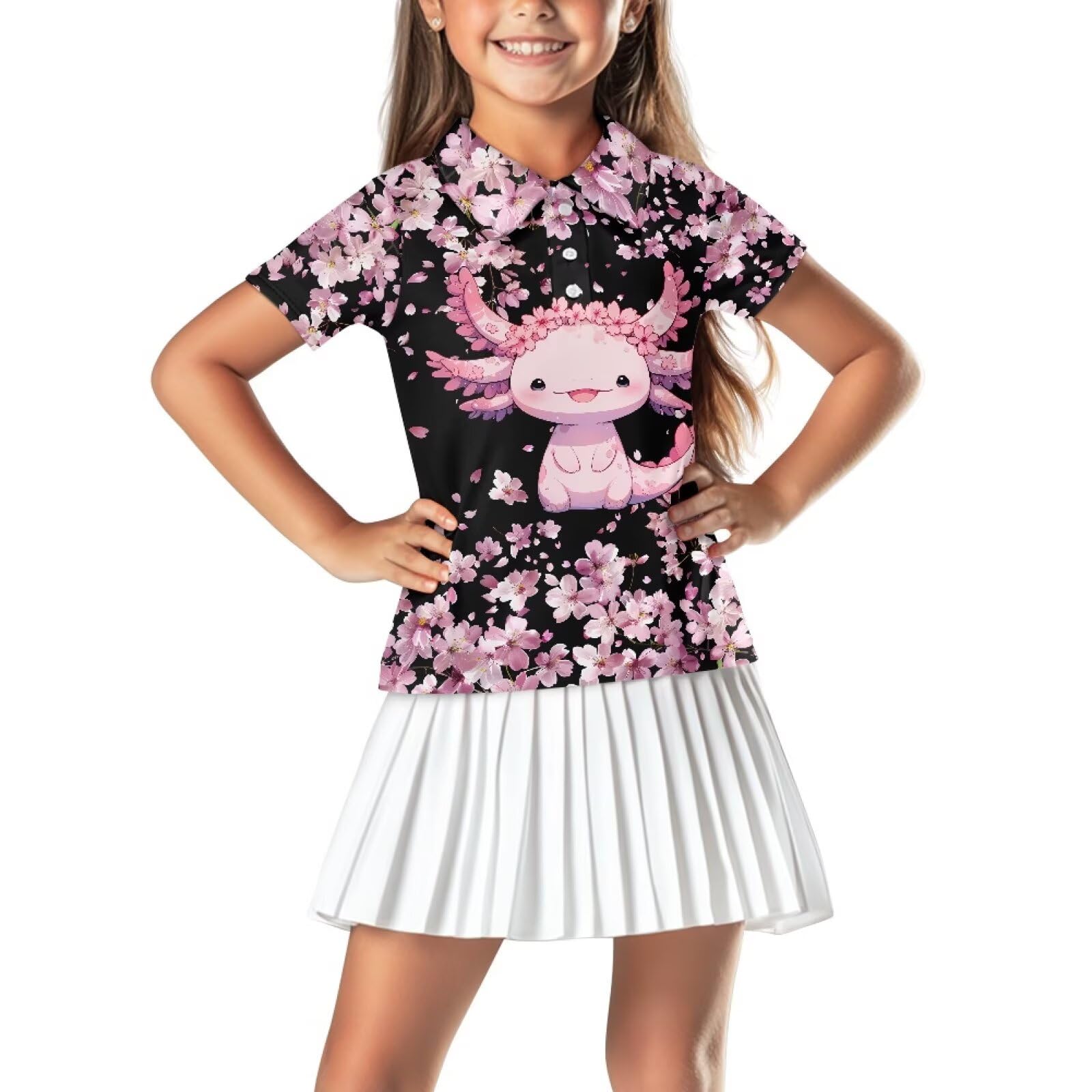 Girls Short Sleeve Golf Shirt 3 Button Up Lapel Collar Tennis Shirts Quick Dry Uniform Athletic Tank Tops for 5-14Y