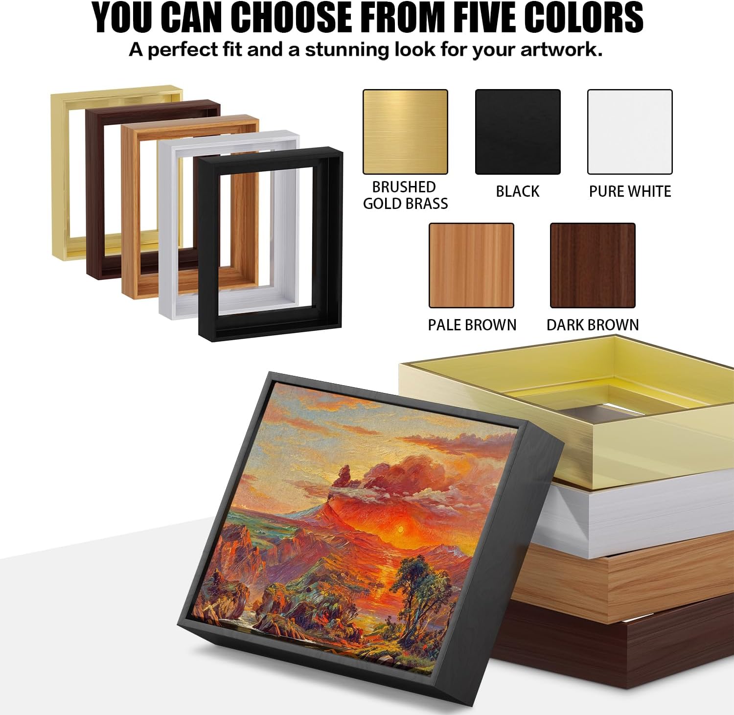 10x14 Canvas Floating Frame, Fits 1" to 1.25" Deep Gallery-Wrapped Canvas, Made in USA Gallery-Style Picture Frame for Painting, Poster and Wall Art, Mounting Hardware Included, Dark Brown