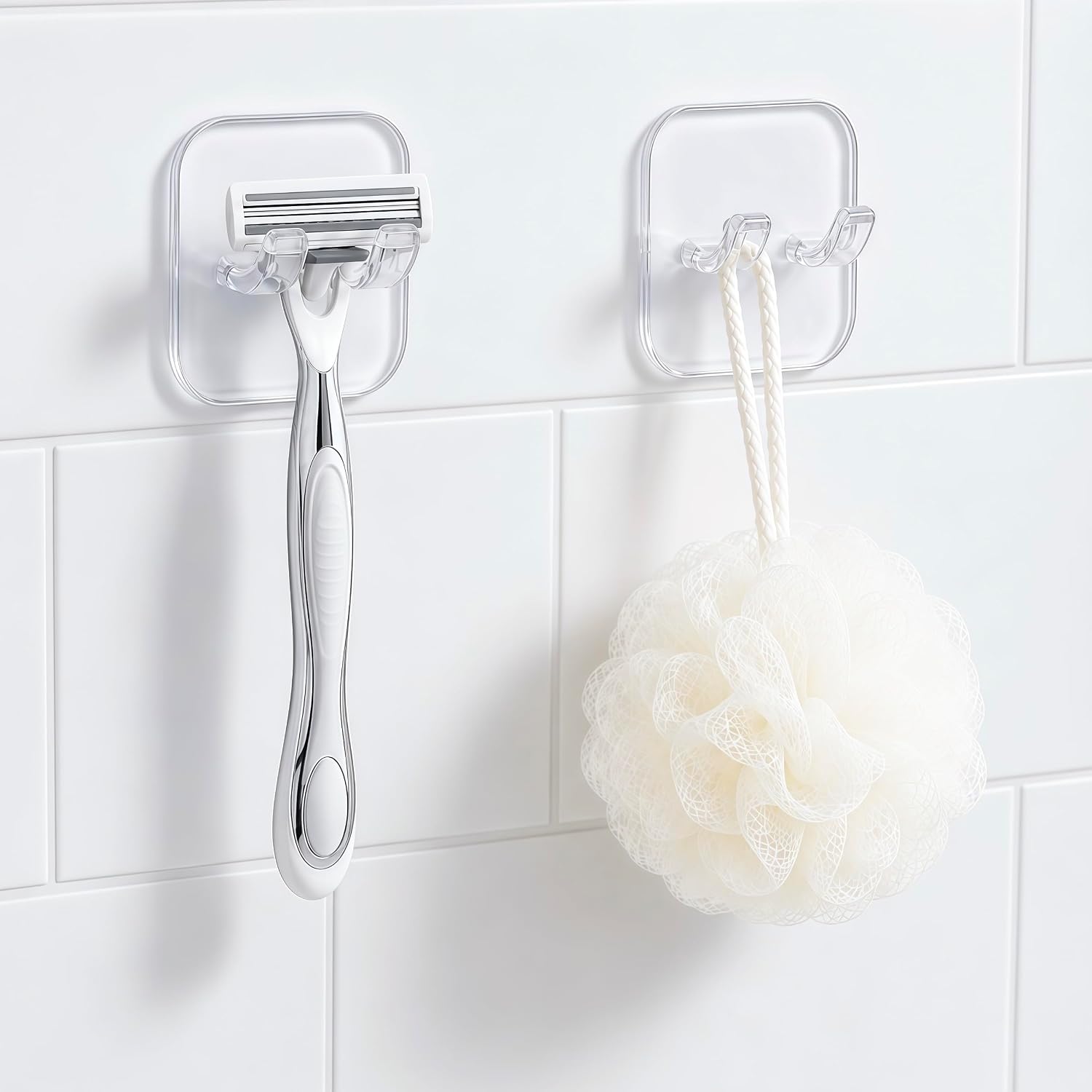 2Pcs Self-Adhesive Razor Holder for Shower, Clear No-Drill Adhesive Hooks