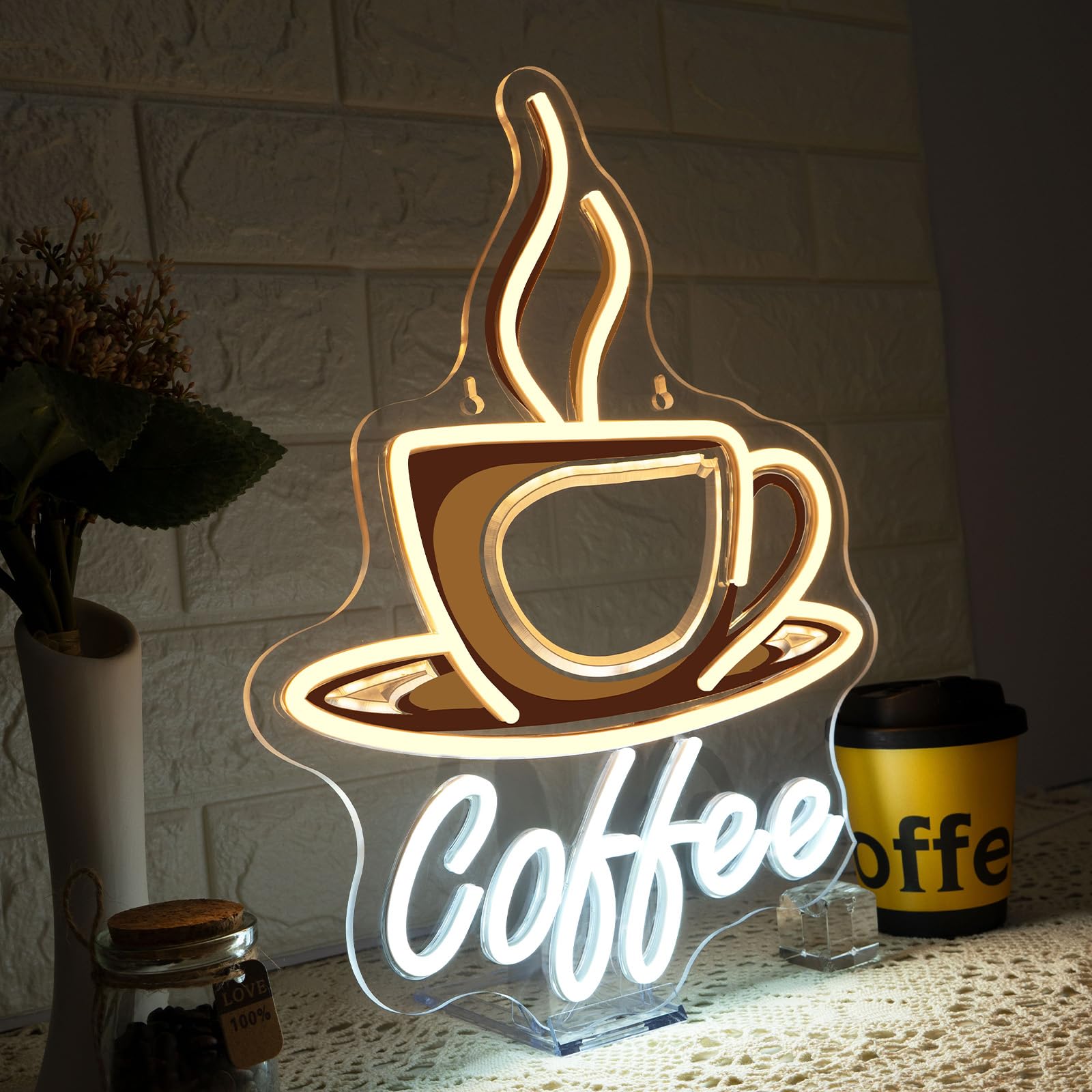 ineonlife Coffee Neon Led,Café Lettre Lumineuse, Neon Mural pour Décoration,Néon Led pour Bistrot,Food Truck Café,Coin Café,Magasin de Boissons,Cuisine,Chambre,Cadeau