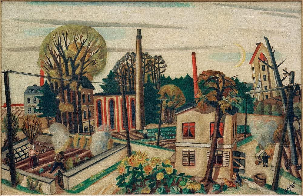MSTECO Classic Painting Wall Art Print Canvas Reproduction Landscape Near Frankfurt with Factory By Max Beckmann for Home Decor 60x90cm