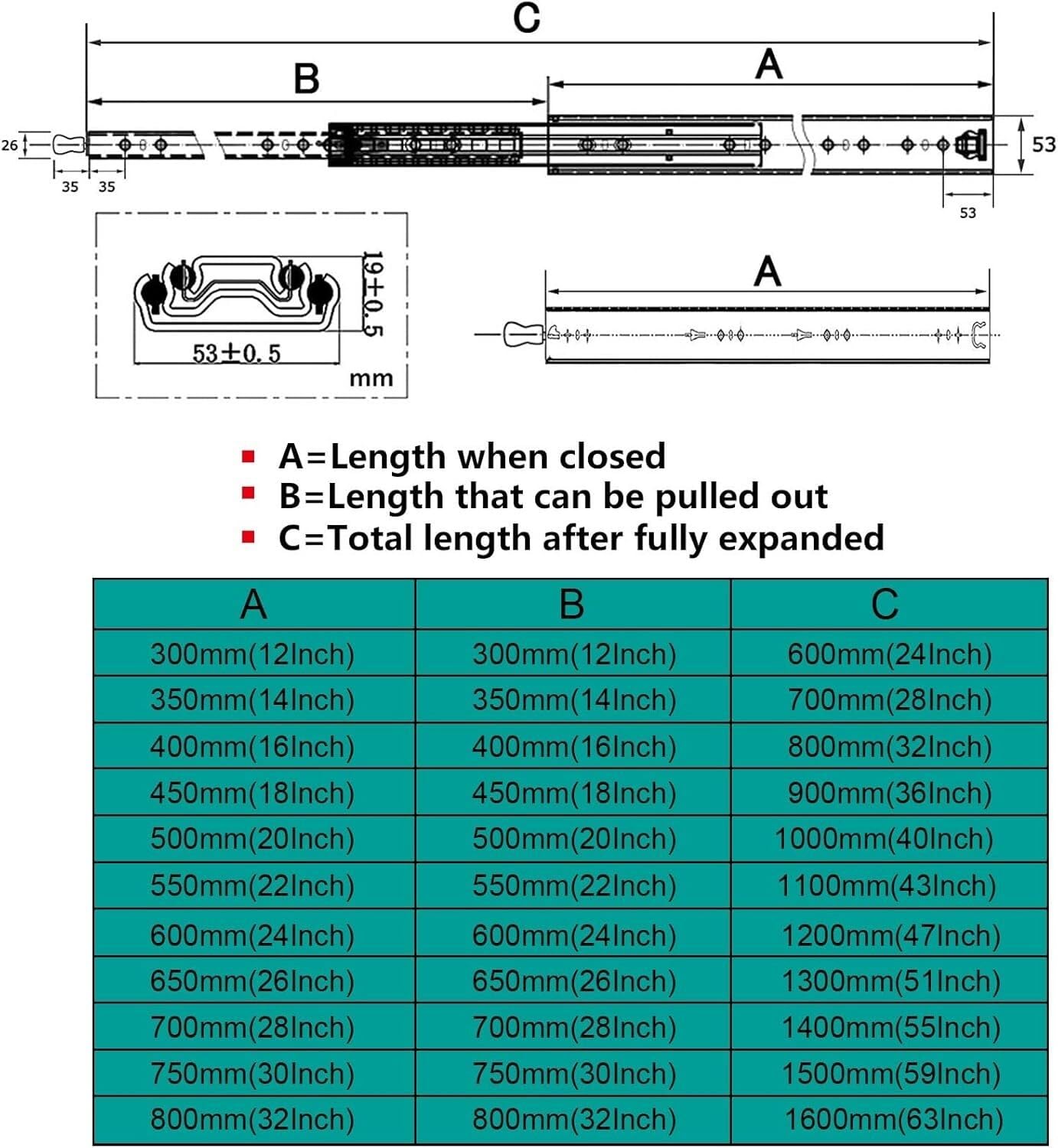 Guide per cassetti, 1 Paio di Guide carichi Pesanti ad Estensione Completa con(450mm(18Inch))
