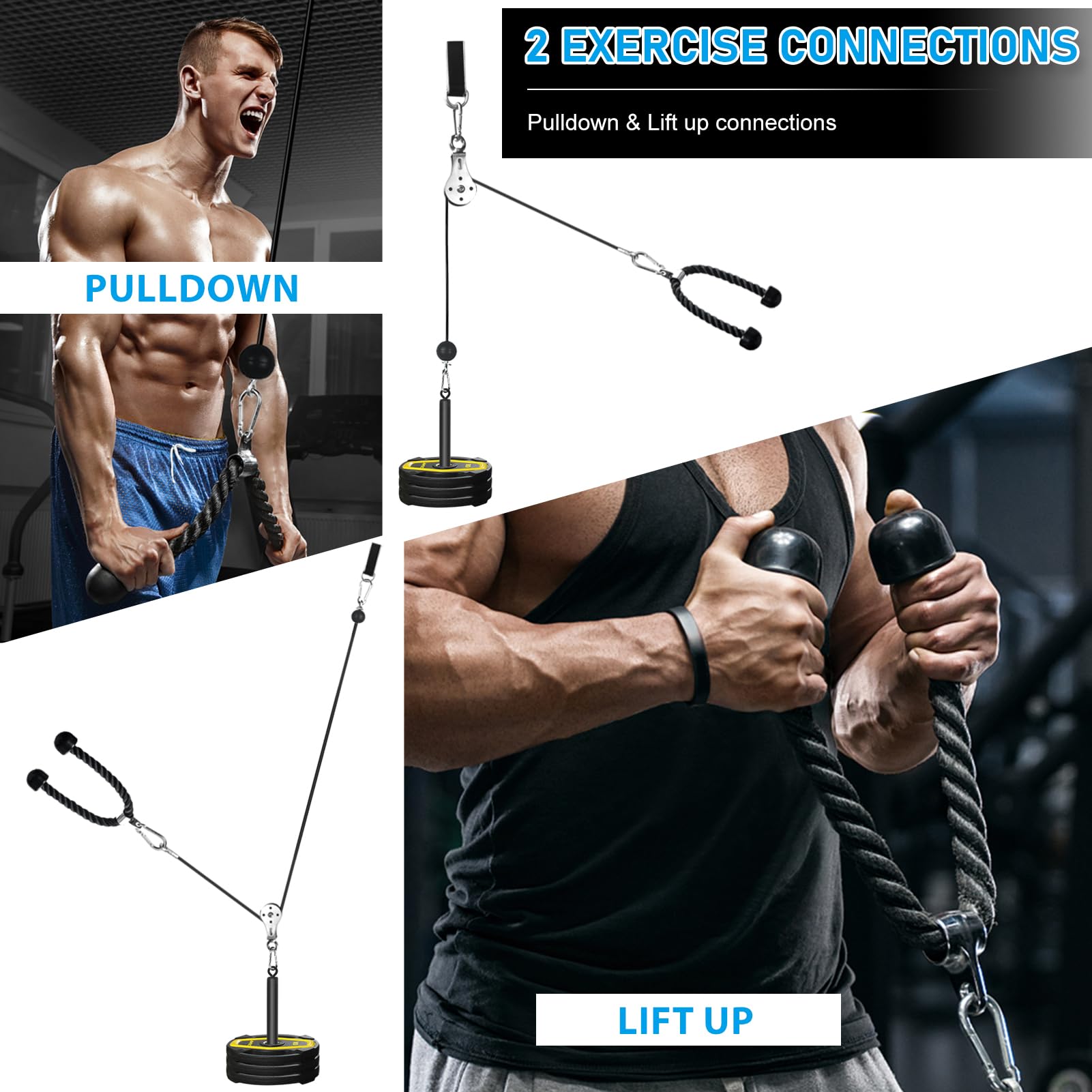 Poulie Musculation Maison, Cable Machine Musculation Poulie Haute et Basse Poulie Musculation pour Entraînement en Force des Bras Triceps Dos