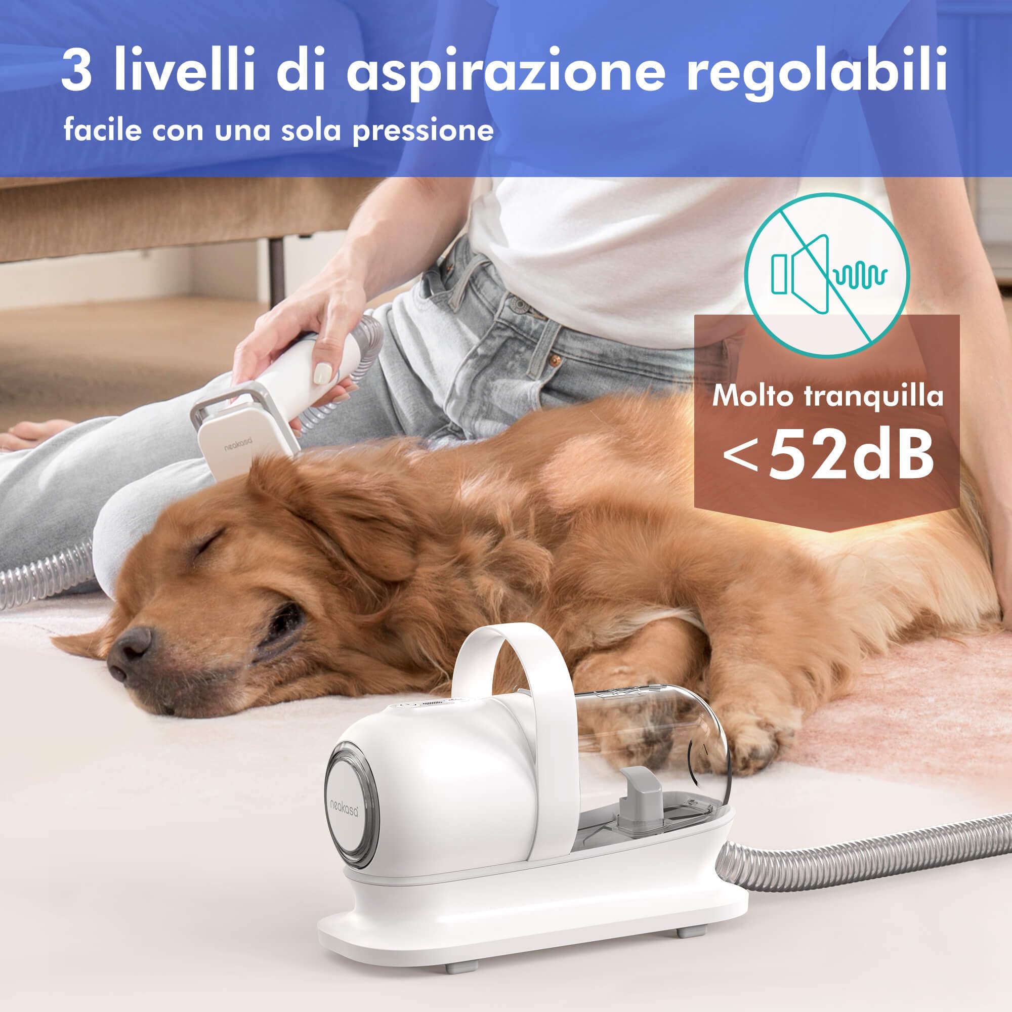 Neakasa P1 PRO Kit per toelettatura e aspirazione a Vuoto per Animali Domestici, Tosatrice per Cani e Gatto Pelo Lungo Professionale (Bianco)