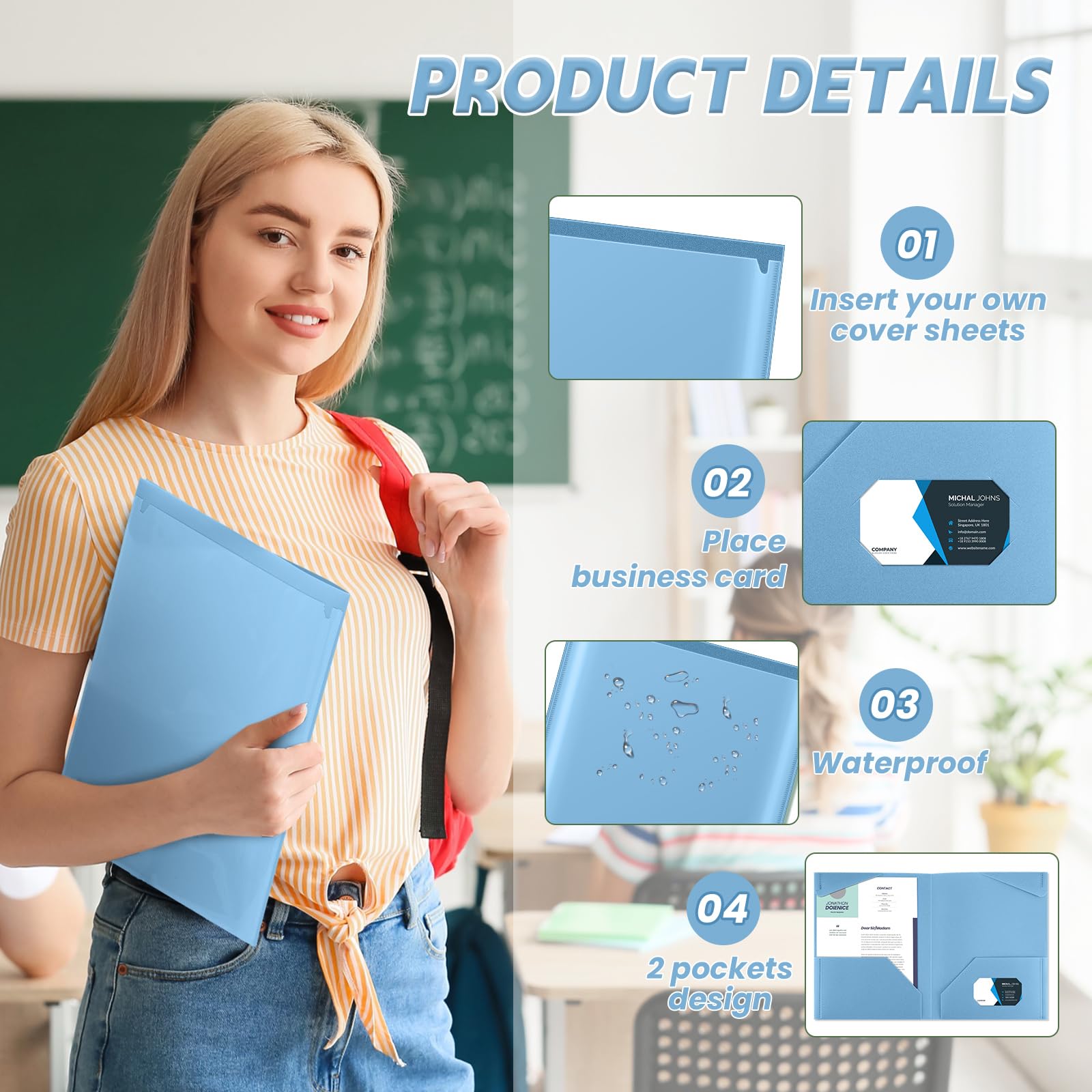 Henoyso Confezione da 60 cartelle in plastica con tasche frontali trasparenti, resistenti, con 2 tasche e slot per schede, per studenti e insegnanti, forniture per il rientro a scuola, presentazioni