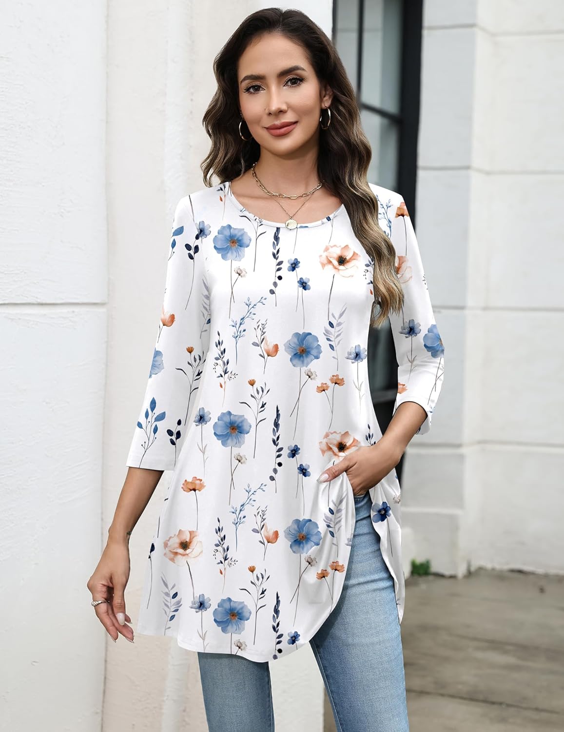 Zeagoo Women Tops 3/4 Sleeve Dressy Casual Plus Size Tunics to Wear with Leggings Swing Flare T-Shirt Loose Blouses - Image 4