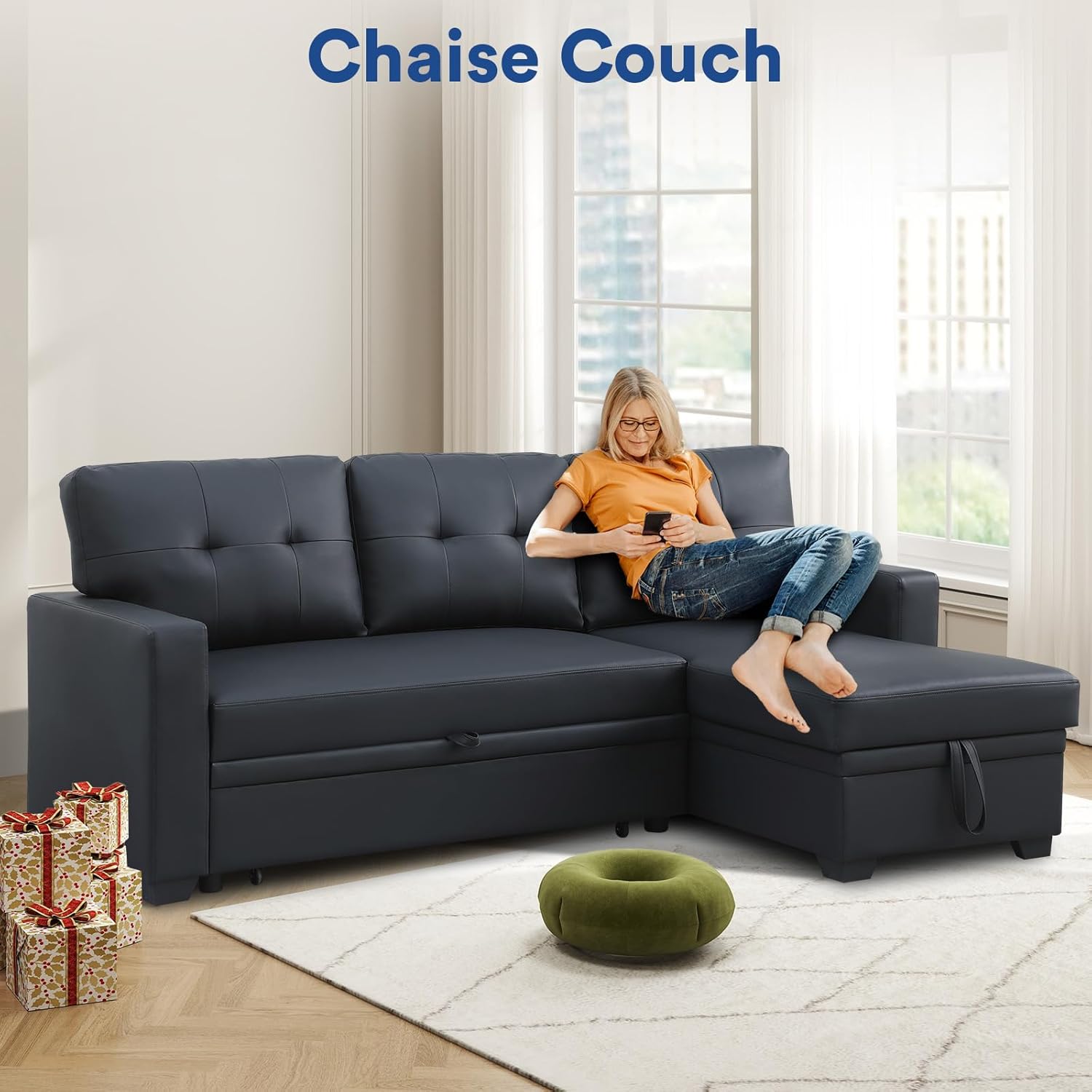 Rovibek 4-in-1 Convertible L Shaped Sofa Bed, 82" Sleeper Sofa Couch with Pullout Bed, Convertible Sleeper Sofa with Storage Chaise, Small Couches for Paces, Living Room, Office, Apartment