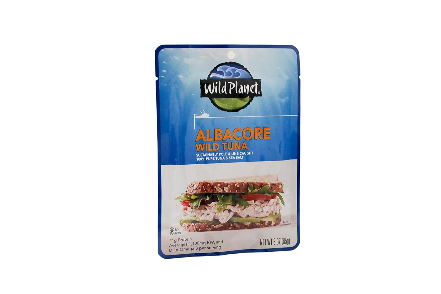 Wild Planet Wild Albacore Tuna, Sea Salt, Sustainably Wild-Caught, Kosher, Gluten Free, Keto and Paleo, 3rd Party Mercury Tested, 3 Ounce Pouch (Pack of 4)