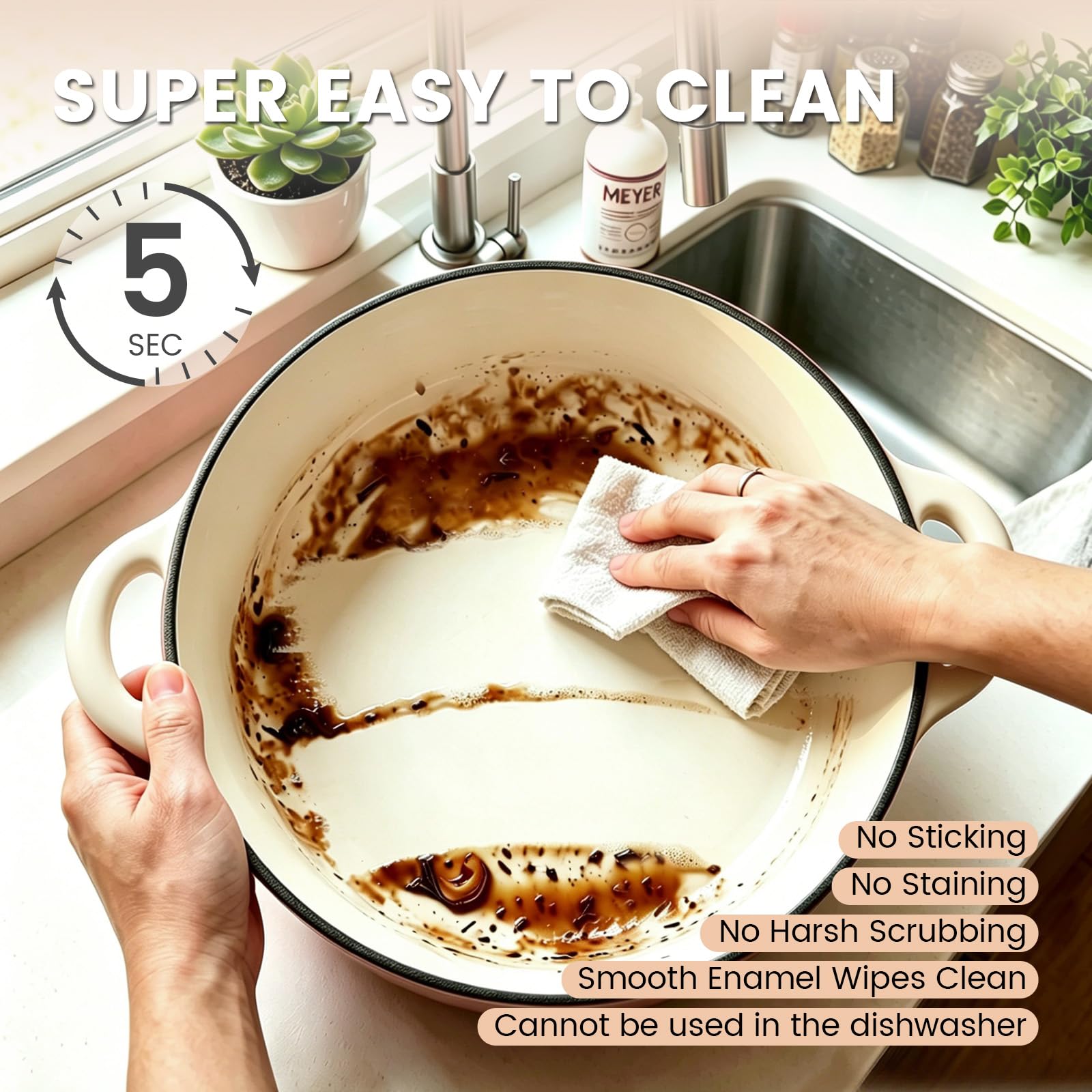 5 Qt Enameled Dutch Oven - Cream -6