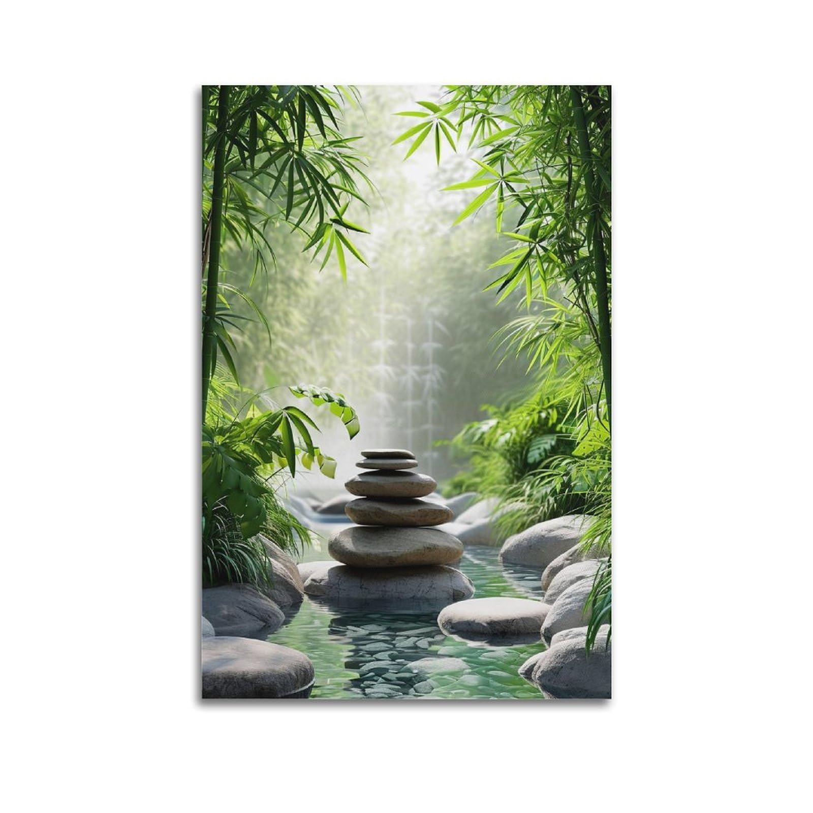 CPGLJD Zen Stones Poster Yoga Meditation Tranquil Stone Stream Poster Decorative Painting Canvas Wall Posters And Art Picture Print Modern Family Bedroom Decor Posters 24x36inch(60x90cm)