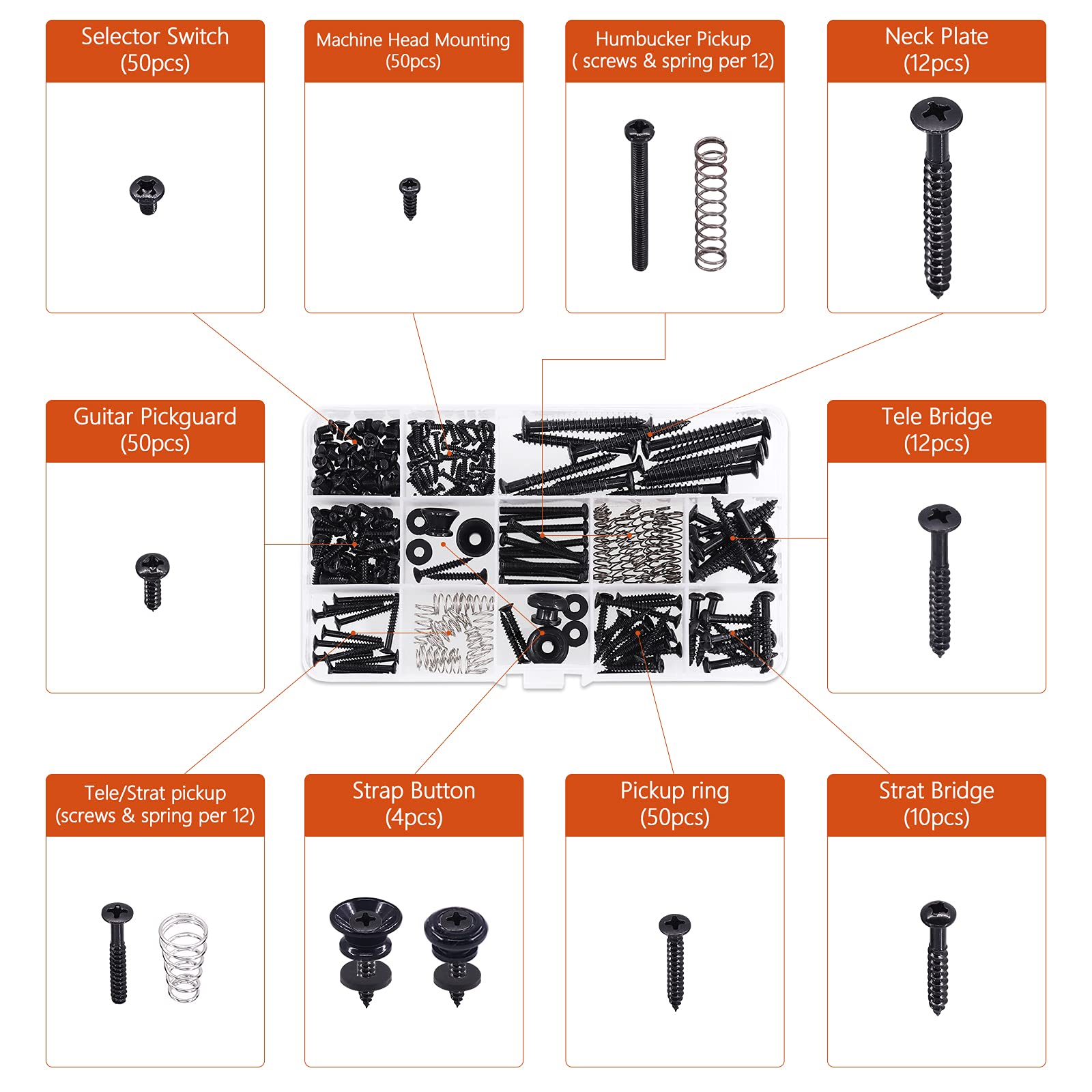 Tanstic 271Pcs Electric Guitar Screws Kit with Springs, Tweezers, Screwdriver, 3Pcs Heart Shape Picks, Cleaning Cloth - Image 3