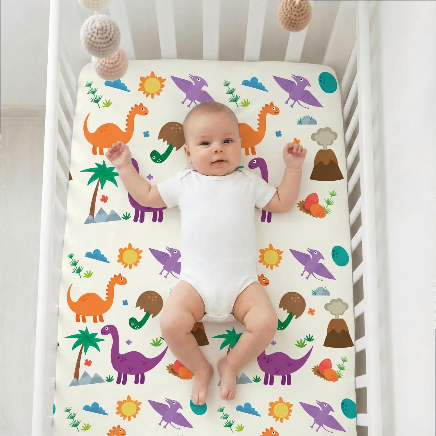 Cot Bed Sheets 140 x 70cm Fitted Baby Cot Sheets Set of 4,Breathable Soft Microfiber Fitted Baby Bed Sheets(Dinosaur) - Image 2