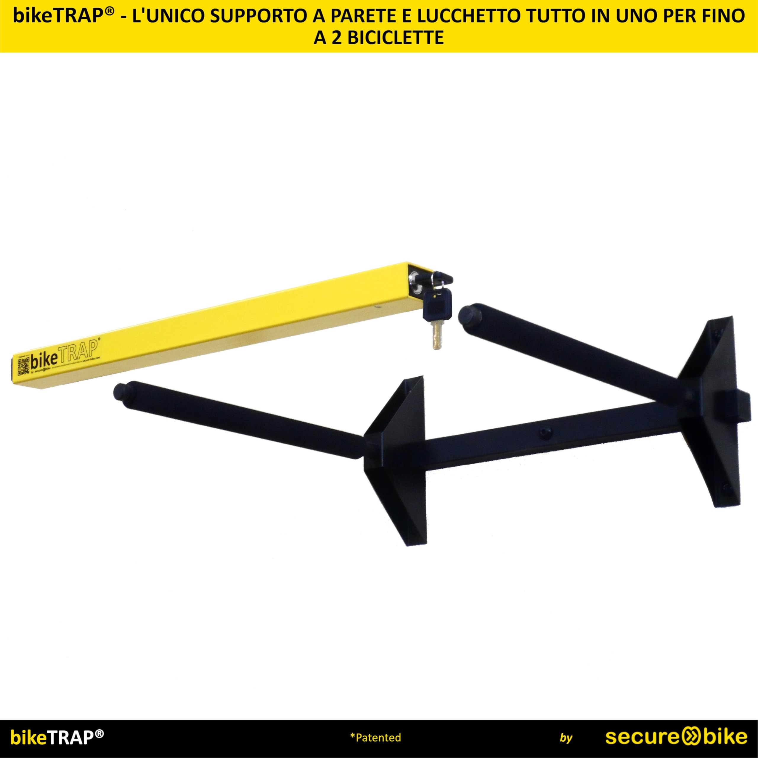 Supporto portabici da muro e lucchetto antifurto - bikeTRAP. Gancio da parete per due biciclette, compatibile con tutte le forme e i pesi. Conserva la bici in garage, cortili … in tuta tranquilità !