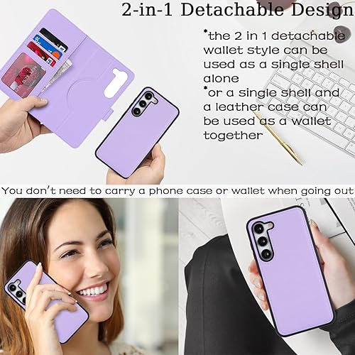 Miniatura 2 de Havaya Magsafe - Funda tipo cartera para Samsung Galaxy S23 para mujer, compatible con Galaxy S23, con tarjetero desmontable, funda de piel con tapa