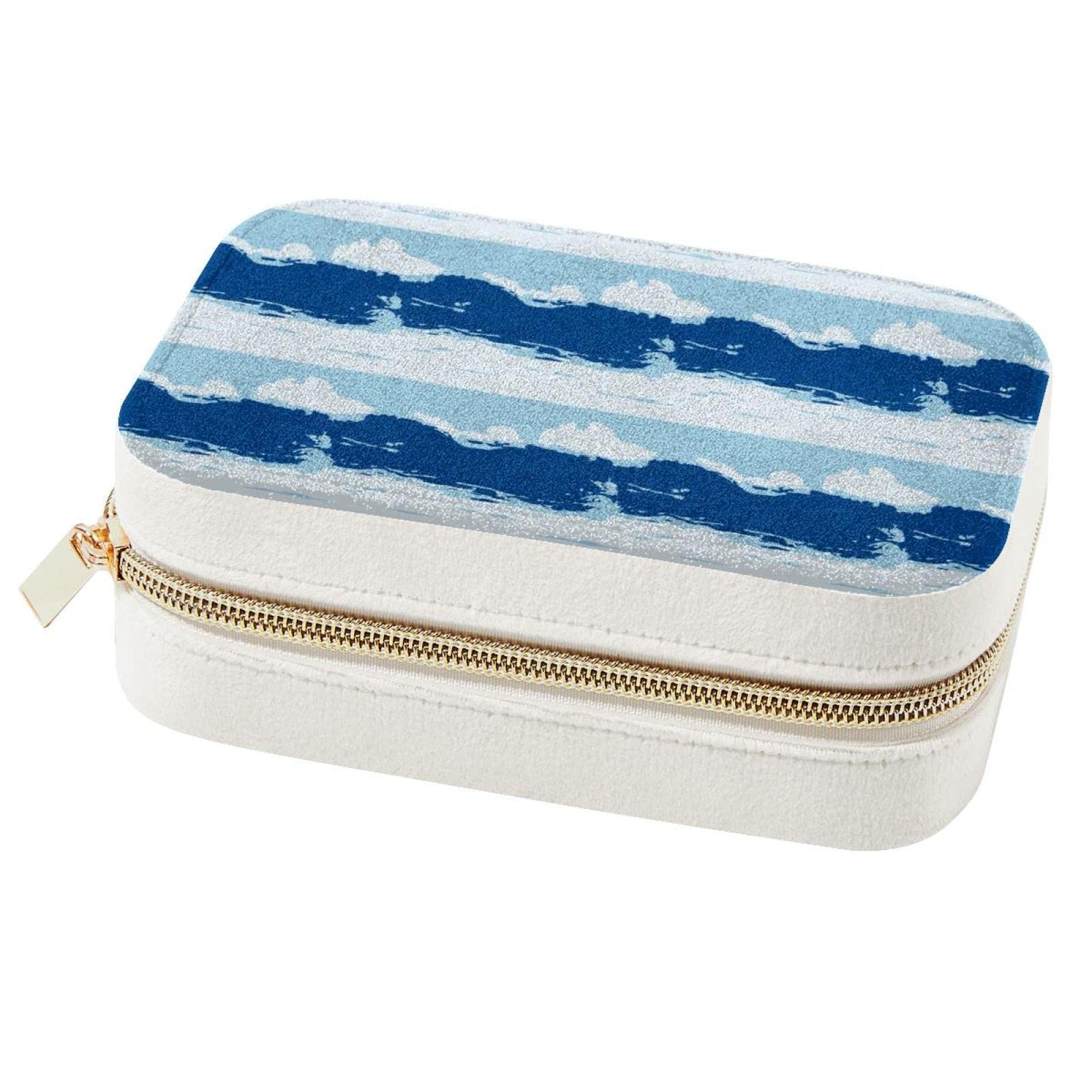 Boîte à bijoux portable vague bleue pour bagues et colliers