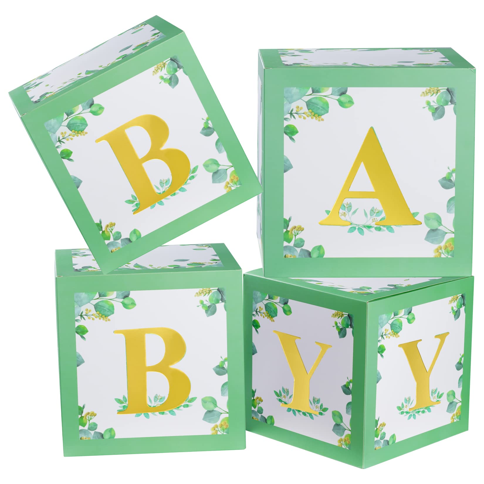 Pistha Sage Green Baby Shower Boxes Baby Shower Backdrop Blocks for Woodland Baby Shower Decorations Safari Baby Shower Decorations with 4 Set of Gold BABY Letters for Gender Reveal Party Supplies
