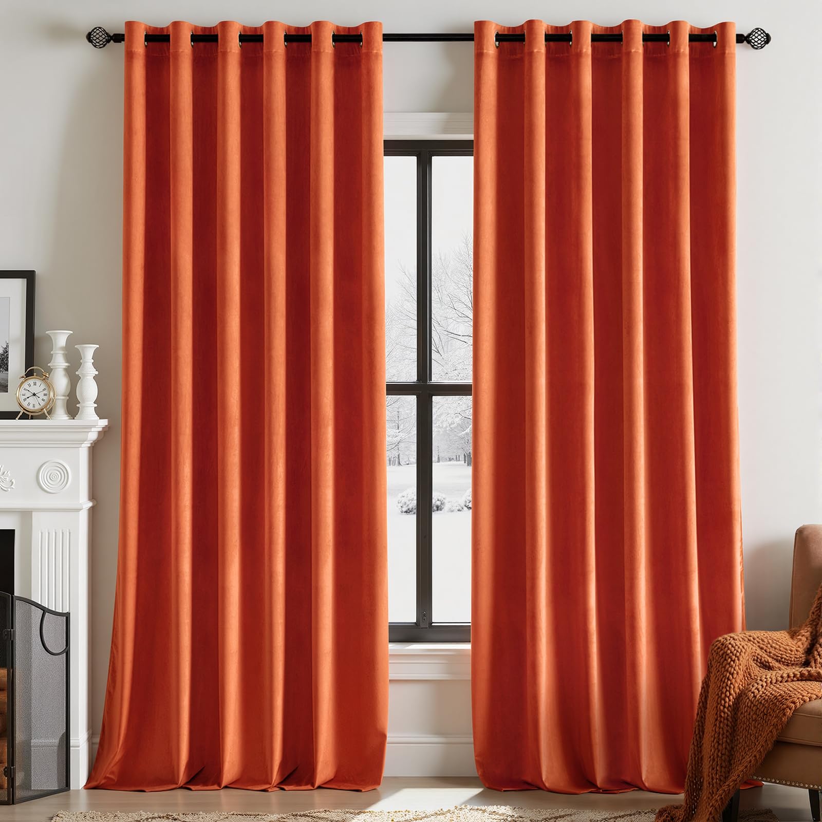 Woaboy Velvet Curtains 90 Drop Burnt Orange Curtain for Living Room Thermal Blackout for Bedroom Luxury Eyelet Drapes Soft Window Treatment Insulated Soundproof & Room Darkening W 90 x L 90 2 Panels — image 1