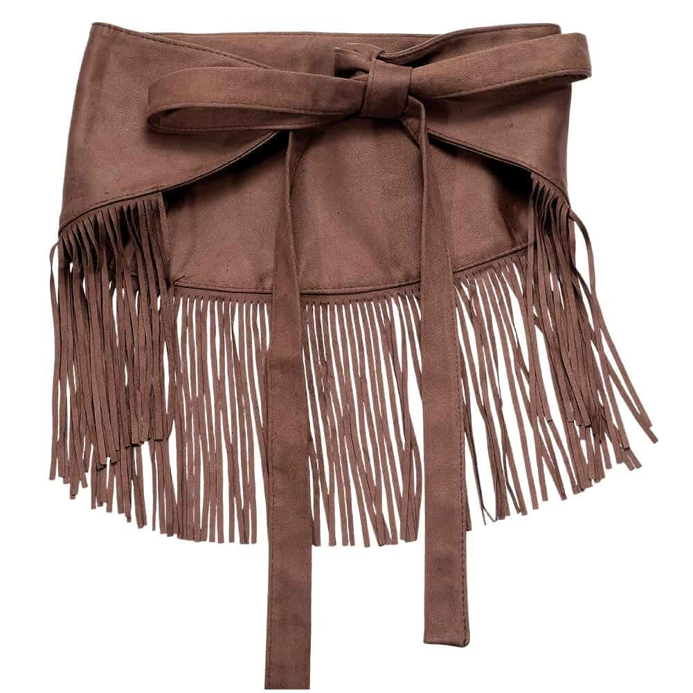 Brown Fringe Hip Scarf Gothic Punk Style Stylish Velvet Tassel Ballroom Jazz Dance Short Skirts Dress Waist Belts Triangle Sexy Wraps Coverups Scarves for Women Rave Party Jeans Outfits