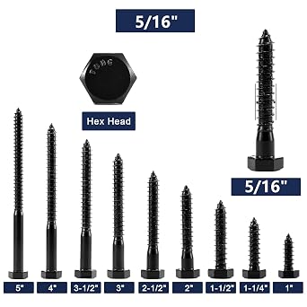 5/16 x 2 Hex Head Lag Screws Bolts 20Pcs 304 Stainless Steel 18-8, Partial Thread, Hexagon Head Wood Screws by Black Oxide by SG TZH