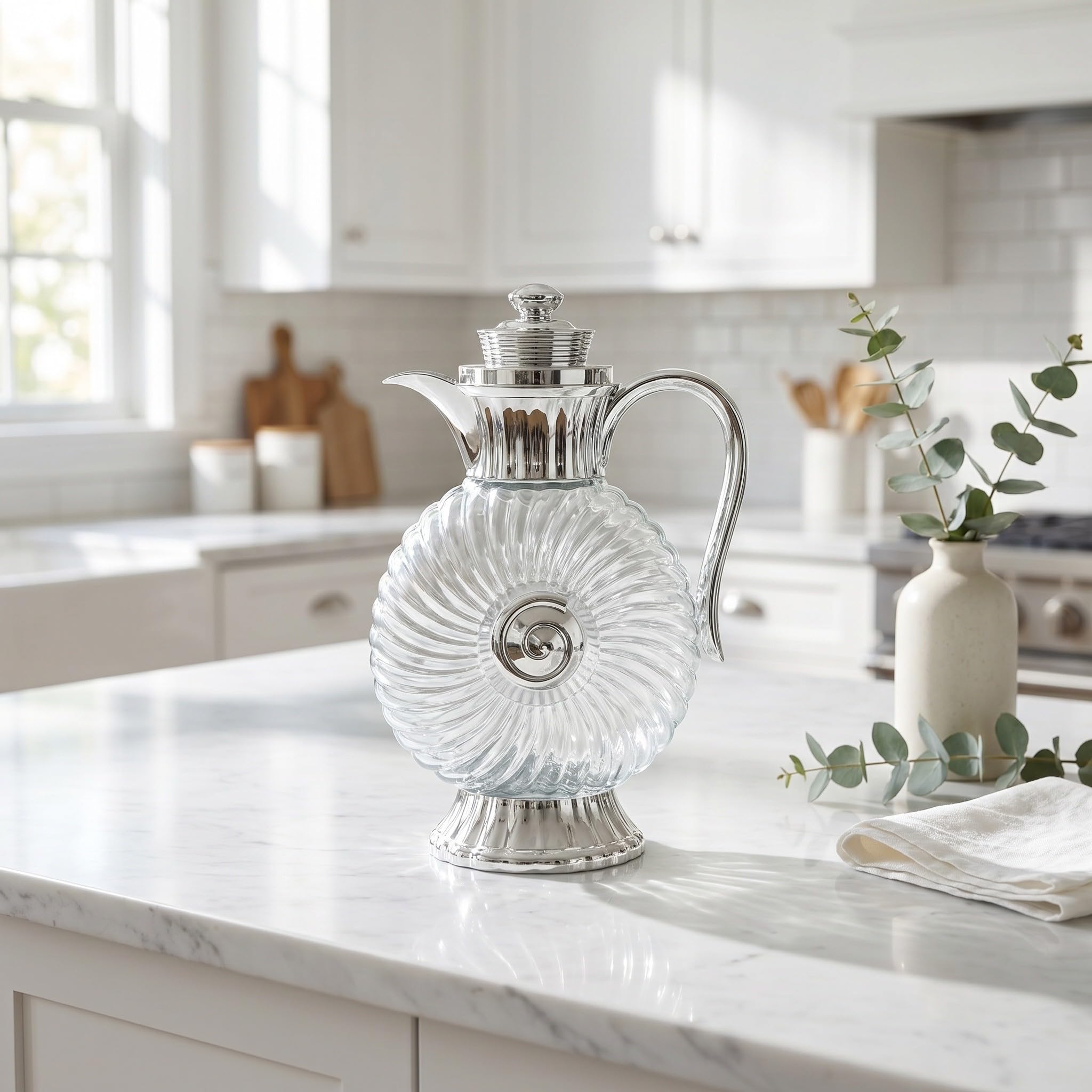 KICHOUSE Jarra de Vidrio para Agua Fría de Estilo Árabe con Gran Capacidad de 1.8l y Base Estable, Adecuado para Decoración de Cocina y Brunches Familiares