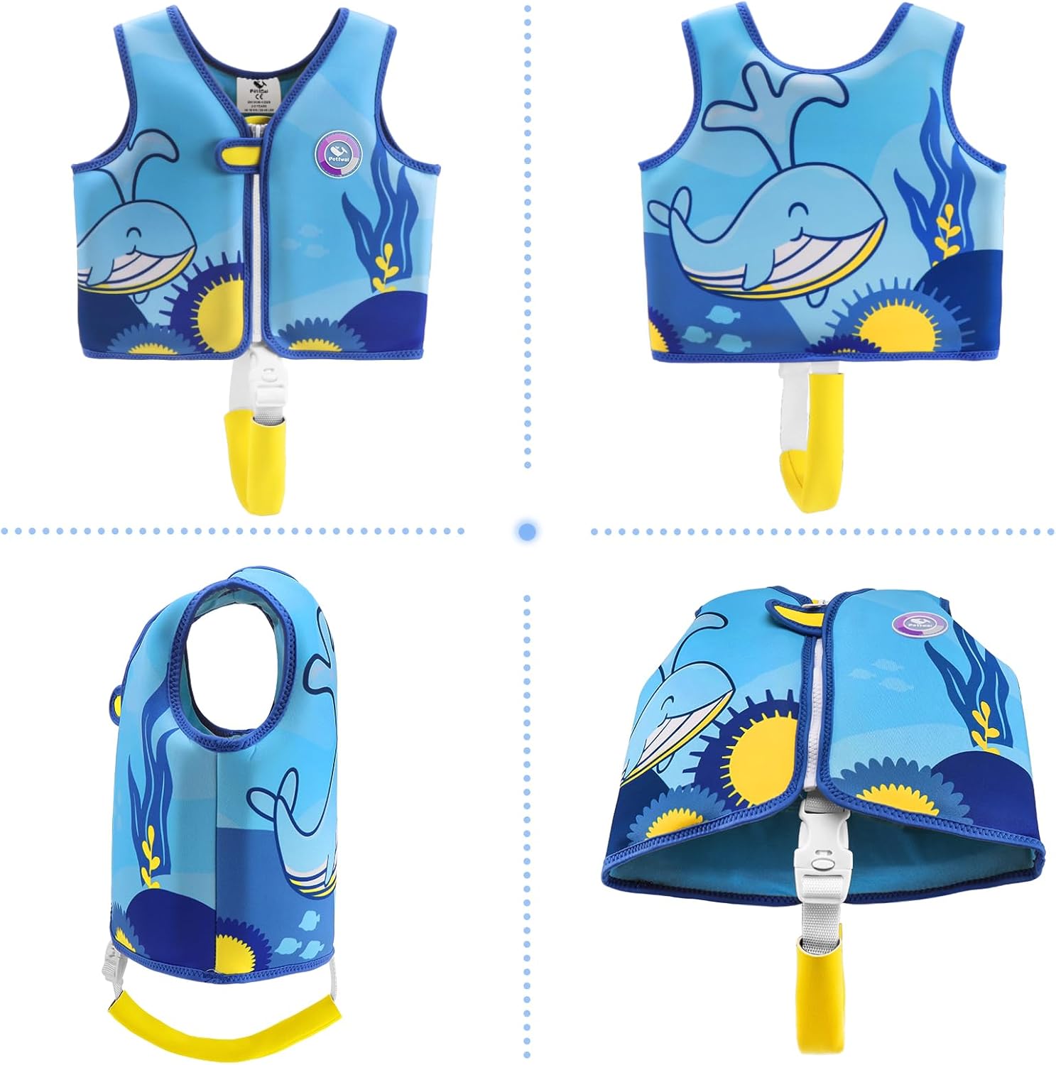 Pottwal Swim Vest for Kids - Swim Jacket - Made of Neoprene & EPE - with Adjustable Crotch Strap