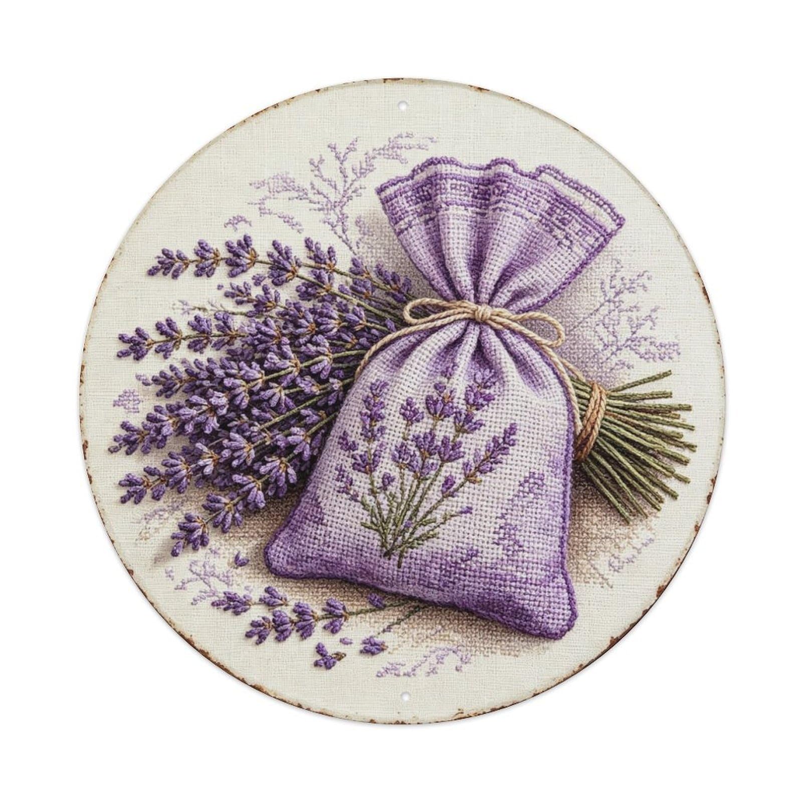 Lavender Sachet Embroidery Metal Tin Sign Plaque