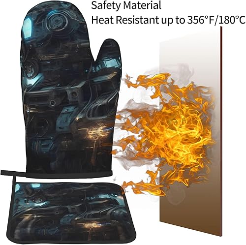 Miniatura 5 de Future Robot Impreso 2 Manoplas de horno y soportes para ollas, guantes de horno de cocina, antideslizantes, resistentes al calor, para hornear,