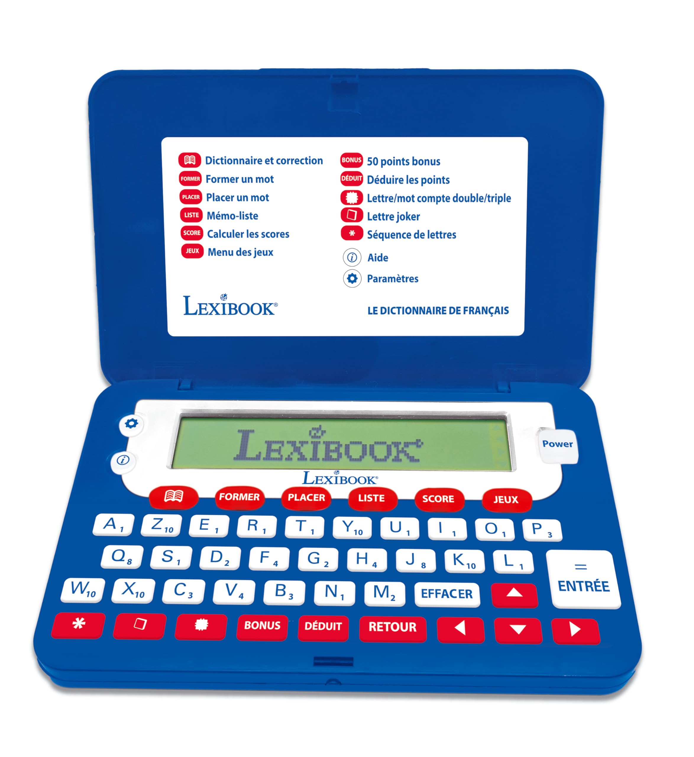 Lexibook, Diccionario de francés, Diccionario electrónico de Bolsillo, Definiciones, Ortografía y Gramática, Rimas, Crucigrama, Pantalla de 10 cm a 4 Líneas, Funciones avanzadas, Azul, D660FRLXB