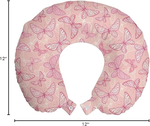 Miniatura 3 de Ambesonne Pale Pink Travel Pillow Neck Rest, Butterflies Ornate Wings Feminine Romantic Theme Artwork, Memory Foam Traveling Accessory for Airplane