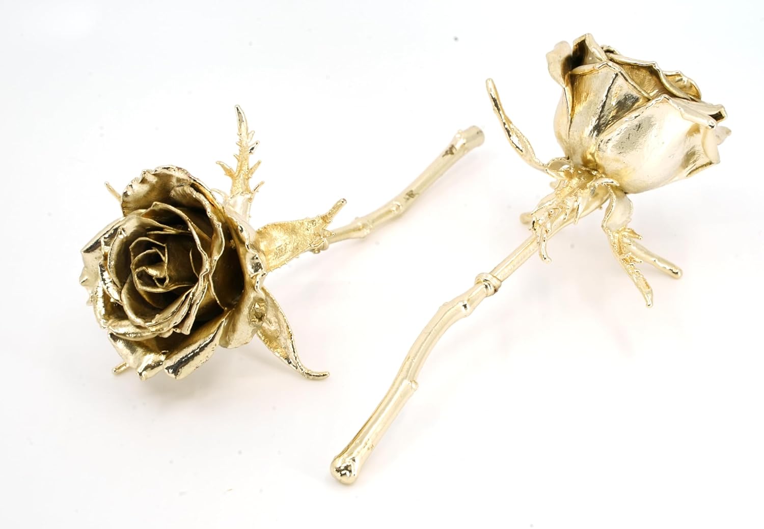 Small 5" Brass Coated Real Roses Pair for 21st