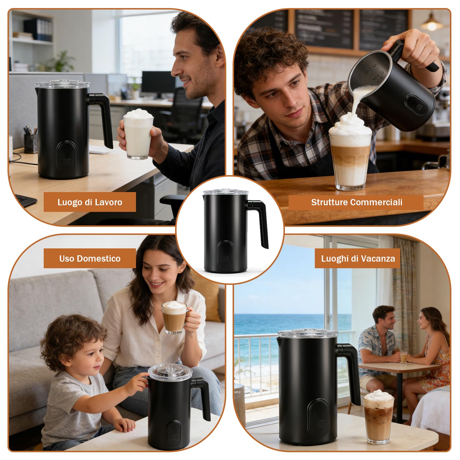 Montalatte elettrico, 4 in 1 automatico per latte da 350 ml, scalda latte caldo e freddo, latte in spugna elettrica, spegnimento automatico per latte, cappuccino
