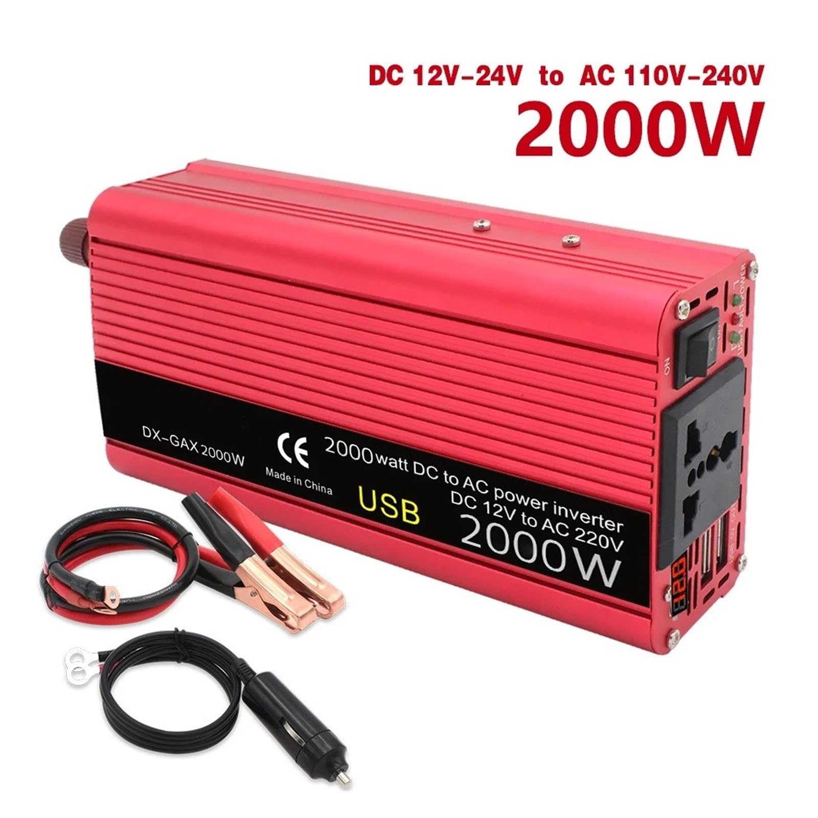 Inversor Corriente para Coche 1500 W 2000 W 2600 W CC 12 V A CA 220 V Adaptador Batería Universal 60 Hz Transformador(2000W A LED,DC12V)