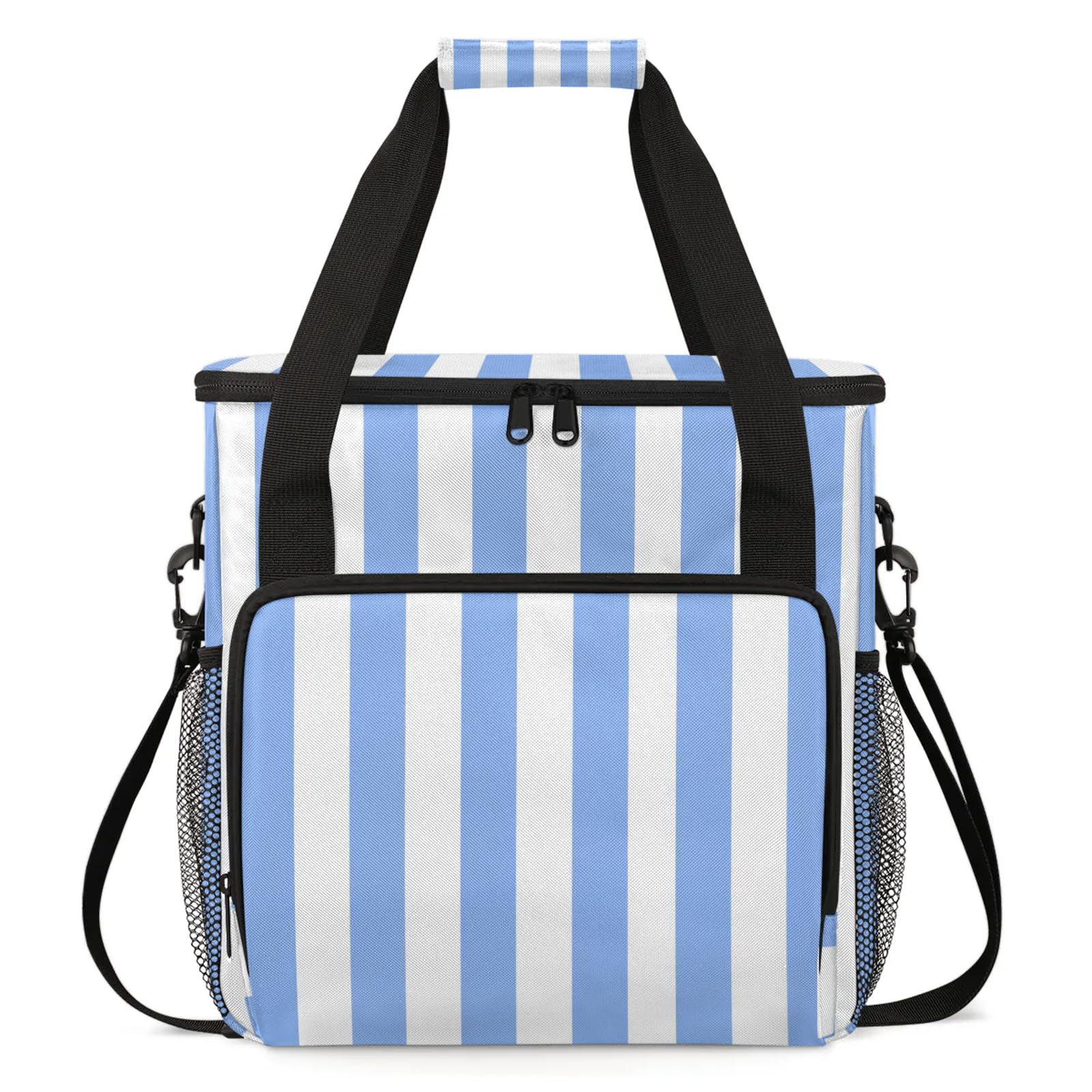 Adornori Blue Stripes Travel Coffee Maker Carrying Bag, Large Organizer Storage Tote Bag Insulated Reusable Cooler Grocery Bags