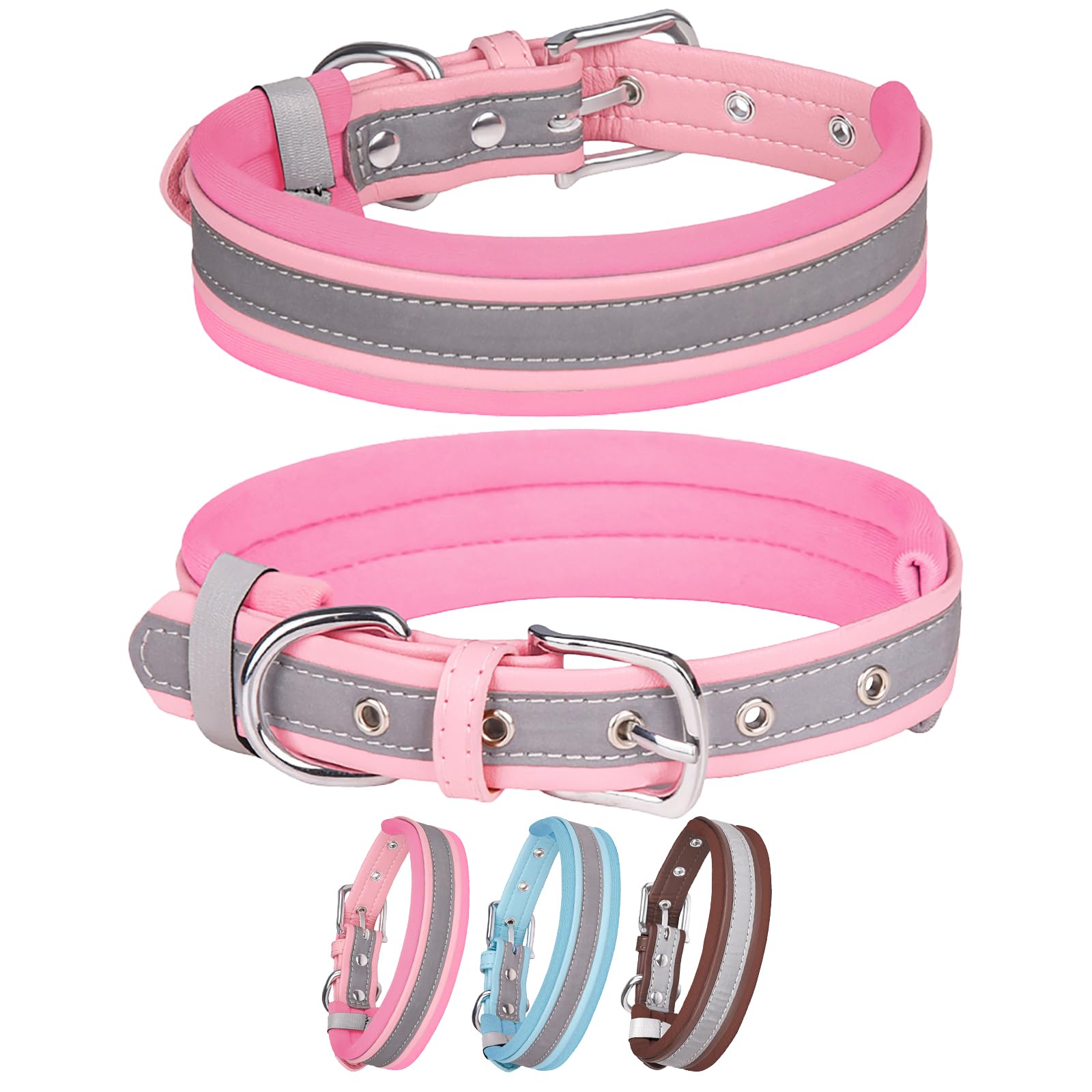 (similar)HIIXHC Reflective Dog Collars with Reflective strip, Soft Adjustable Diving Material Pet Collars for Small Medium Large Dogs, Pink, M