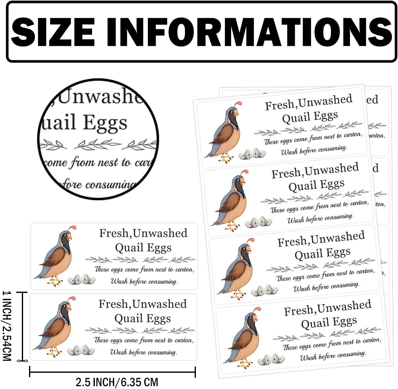SMARSTICKER Unwashed Chicken Quail Duck Egg Carton Stickers 1 * 2.5 inch Farm Fresh Eggs Carton Labels Egg Packaging Handling Instructions Stickers for Farm Fresh Egg Business 120Pcs (Color2) - Image 2
