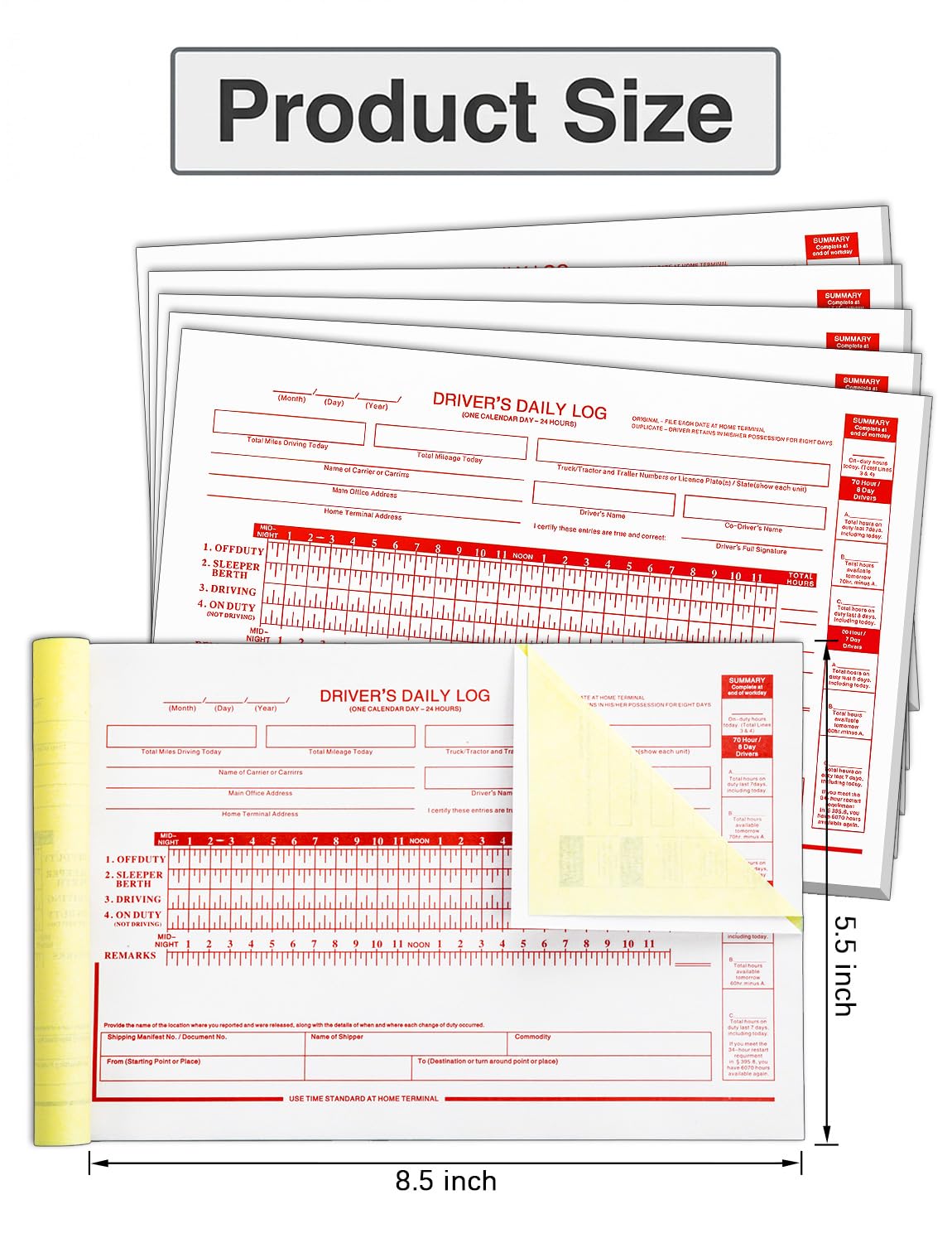 Lot de 12 carnets de bord journaliers 2026 pour conducteurs de camion, carnet de bord à pois autocopiant à 2 plis pour camionneurs, 31 ensembles de formulaires par livre, 21,6 x 14 cm