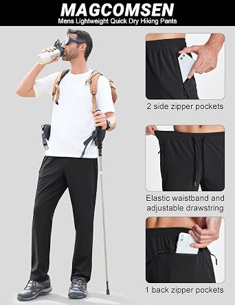 MAGCOMSEN Mens Hiking Pants Lightweight Quick Dry Workout Athletic Jogger with Zipper Pockets Golf Running Gym