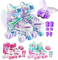 Patins Infantil Ajustável 4 Rodas Kit Proteção Rodinha Led