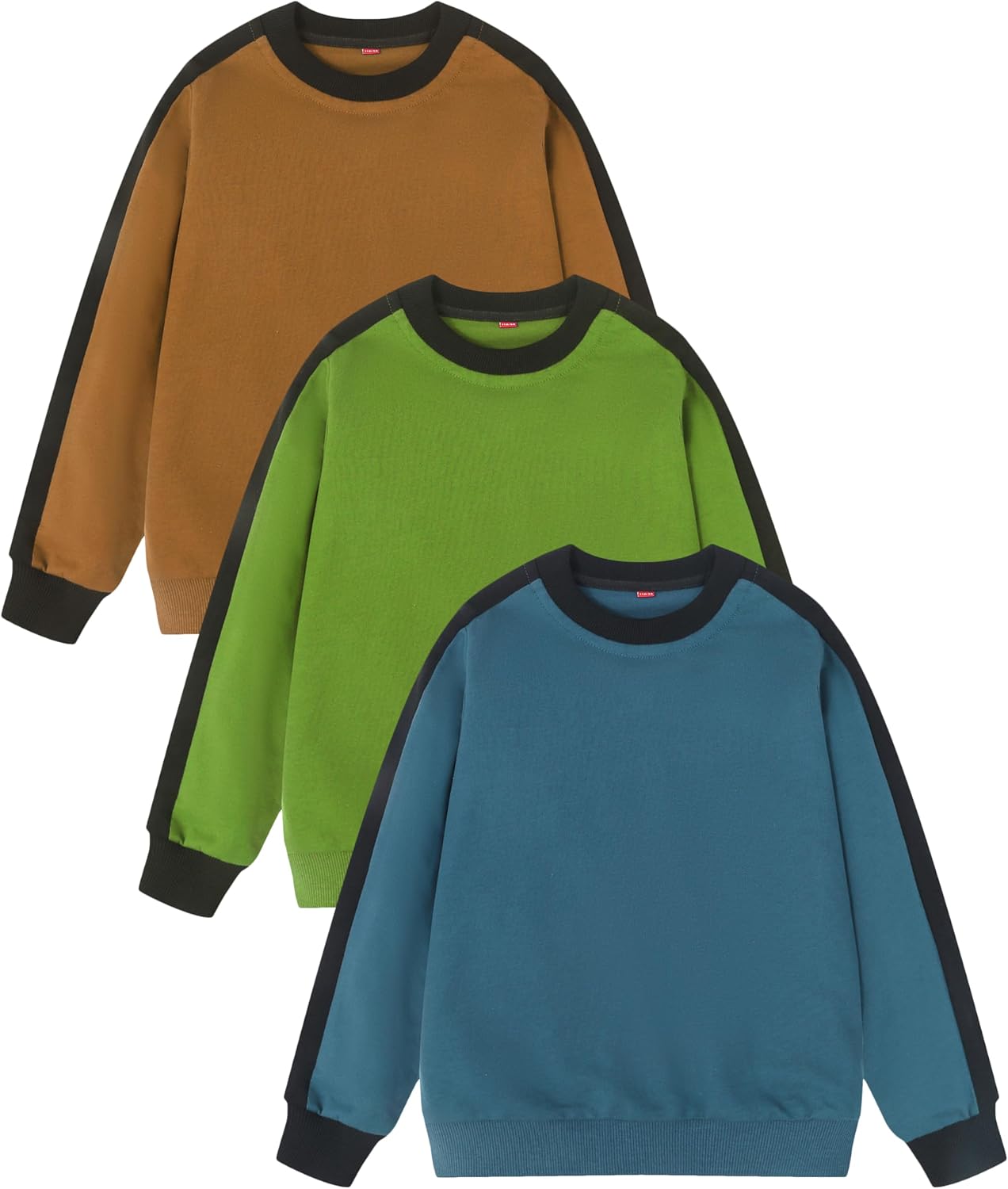 GFQLONG 3 Pack Toddler Boy Girl Cotton Crewneck Sweatshirt Kids Lightweight Long Sleeves with Stripe Fall Fashion Tops