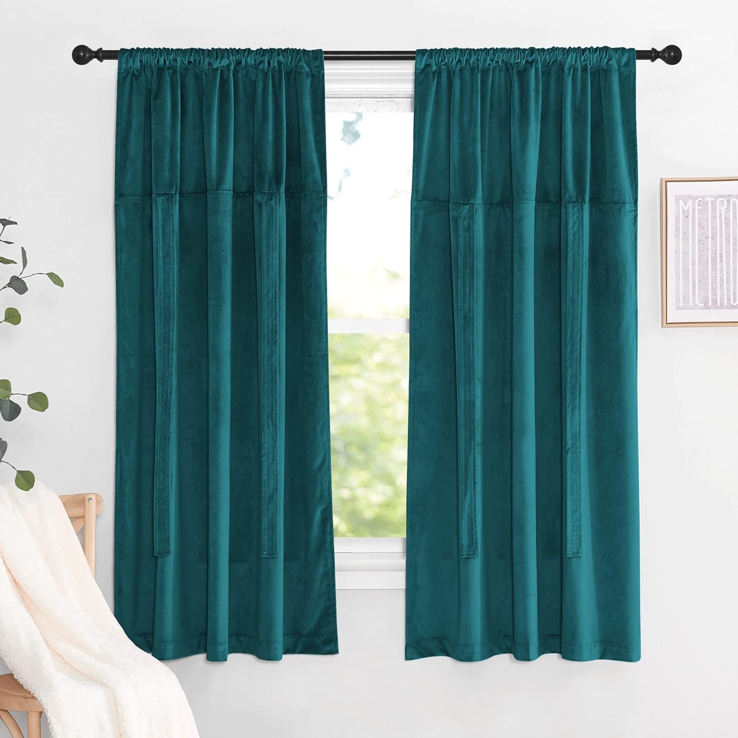 NICETOWN Teal Velvet Curtains Blackout Classic Solid Home