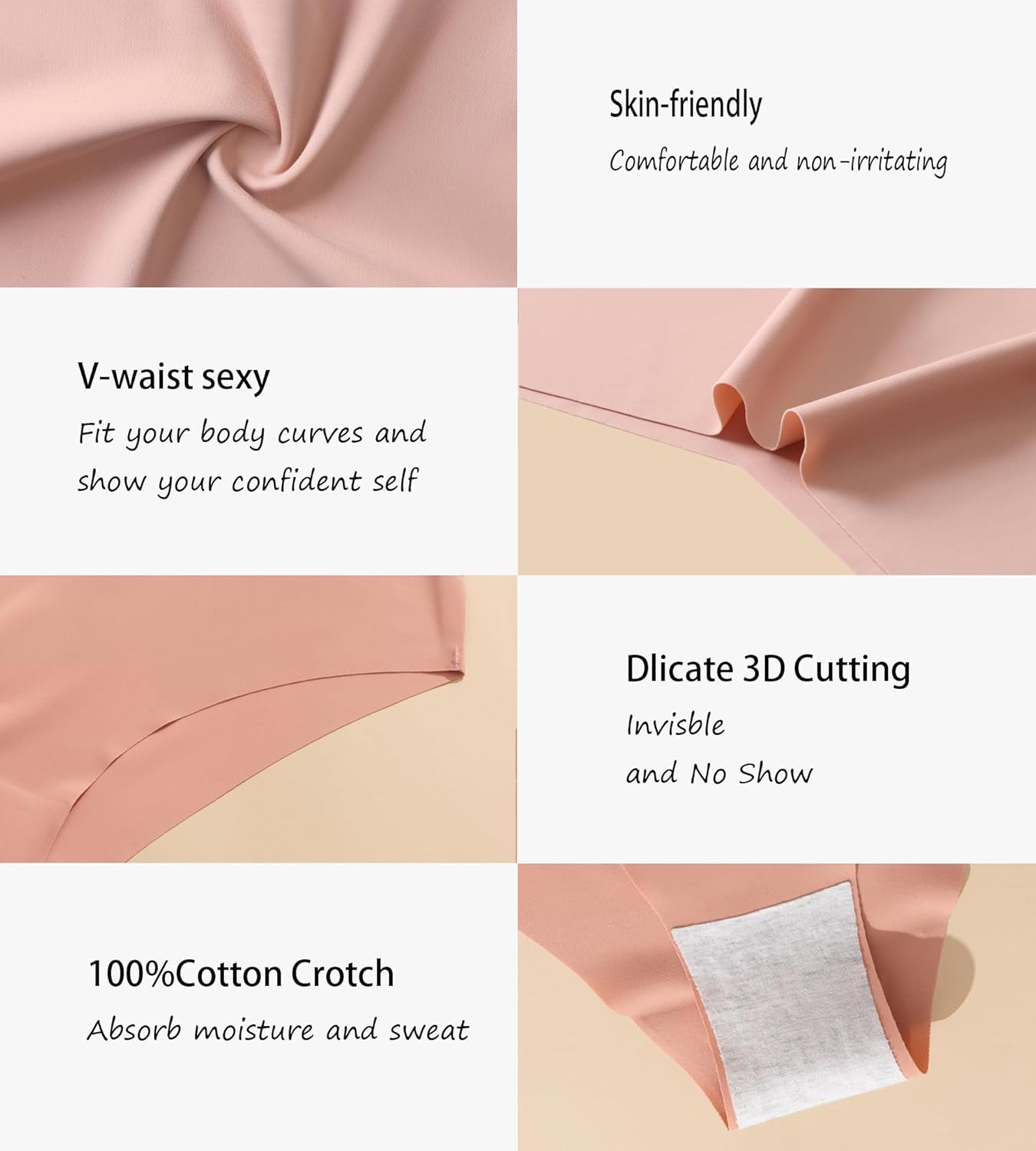 Women Seamless Underwear Stretch Invisible - No Show Panties Soft Bikini Breathable Cheeky Hipster V Cut 7 Pack - Image 6