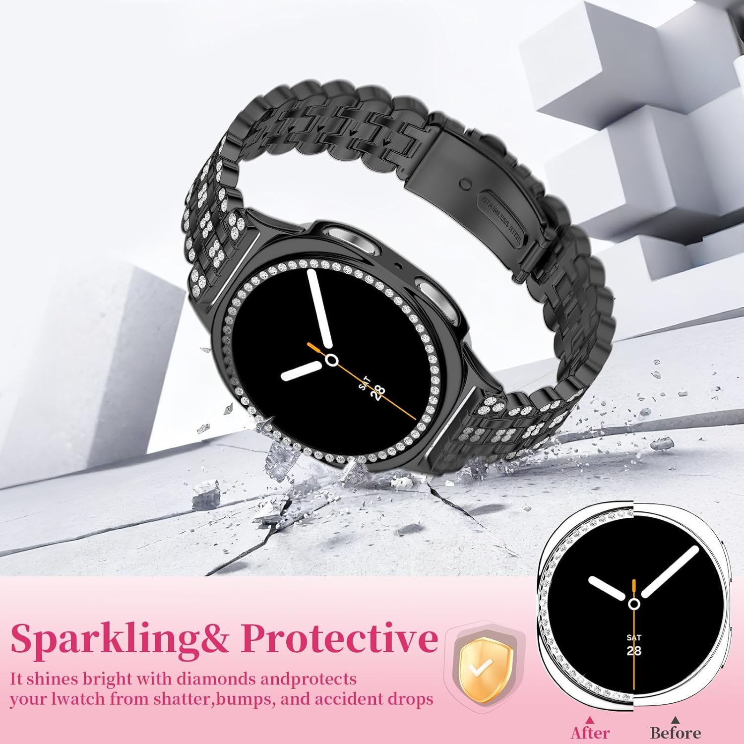 Bling Band+ Case Compatible with Galaxy Watch 8 40mm/44mm, Women Replacement Dressy Strap& Cover for Samsung Galaxy Watch8