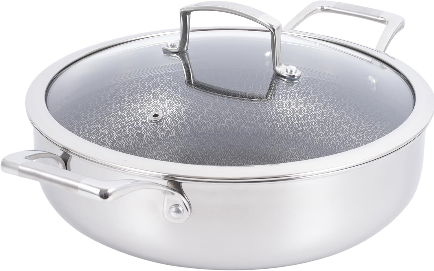 Crucible Cookware Hybrid Nonstick Frying Pan, 11-Inch, Tri-ply Stainless Steel + Tempered Glass Lid, Compatible with All Cooktops (5.28 qt)