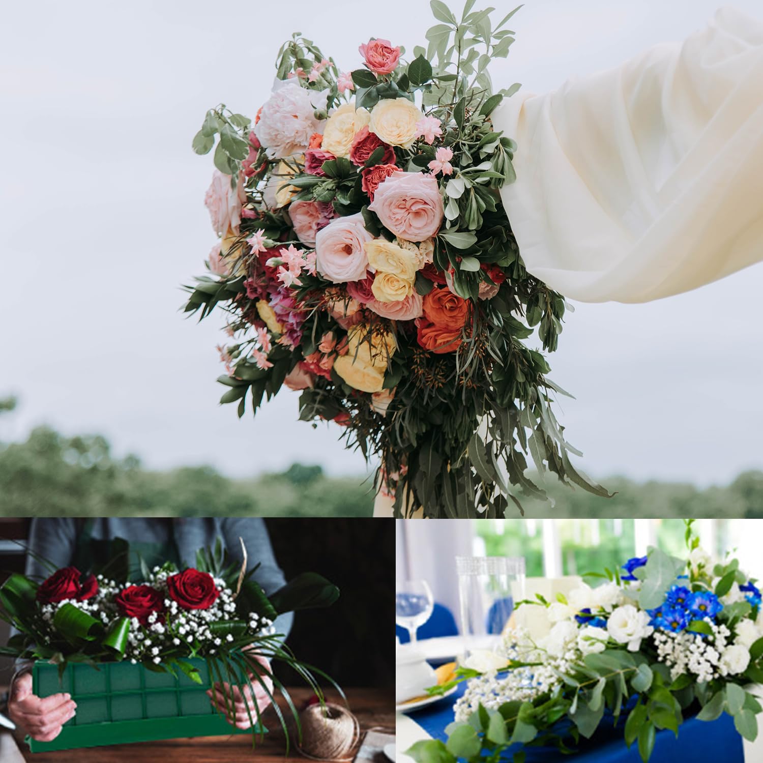 Schiuma floreale per composizioni con supporto e griglia - per fiori freschi, arte floreale, fioraio, matrimonio, compleanno, spugna verde