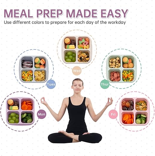 Miniatura 6 de Paquete de 5 loncheras Bento, recipientes de aperitivos de 4 compartimentos, caja de aperitivos Bento dividida, preparación de comidas, lonchera