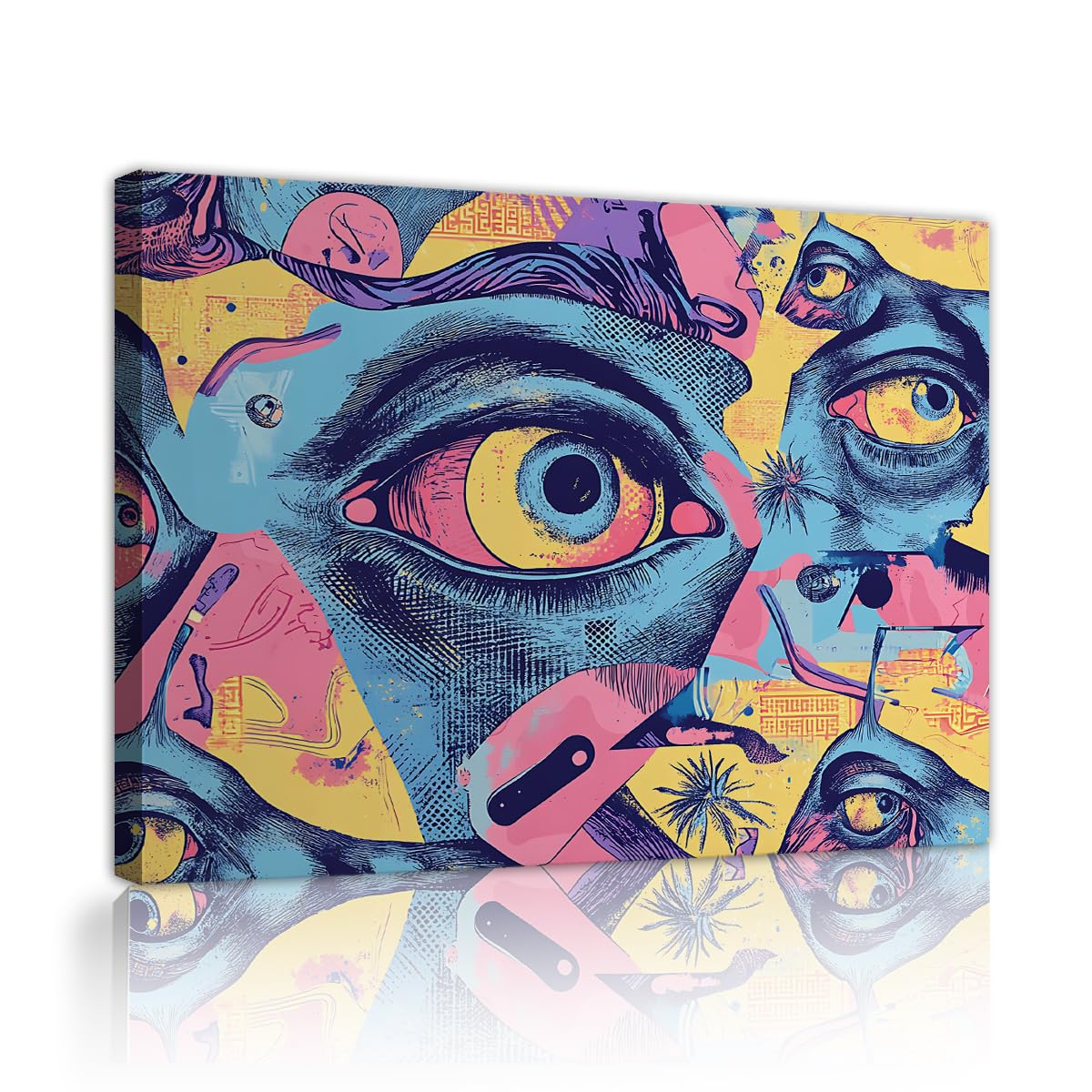 TOANGWALL Retro Surrealism Pop Art Eyes Canvas Wall Art Bedroom Blue Pink Abstract Creative Artwork Posters for Apartment Hotel Lounge Decor 40x50cm