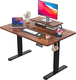 JUMMICO Höhenverstellbarer Schreibtisch mit Monitorständer, Elektrisch Schreibtisch Steh-Sitz, Standing Desk,120 x 60cm, Braun