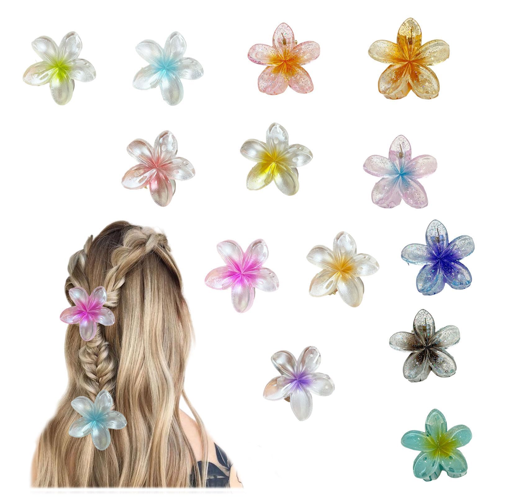 ZHYUAN Pack of 13 Flower Hair Clips, Non-Slip Plastic, Claw Clips, 4 cm, Multi-Colored, For Women & Girls