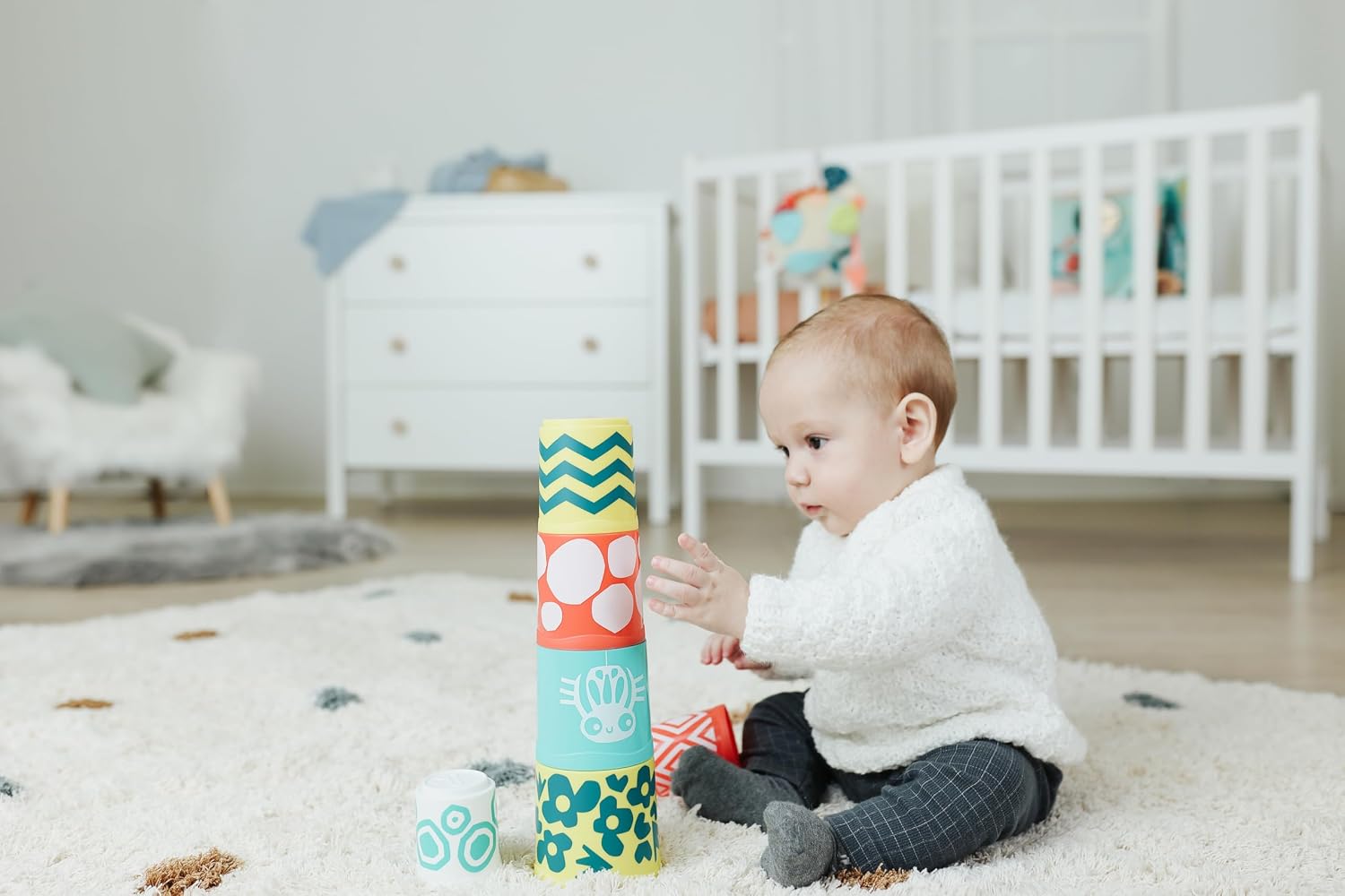 Miniland Feel to Learn Stacking Cups for Infant and Toddlers. 6 ECO Pieces for Visual and Hand-Eye Stimulation