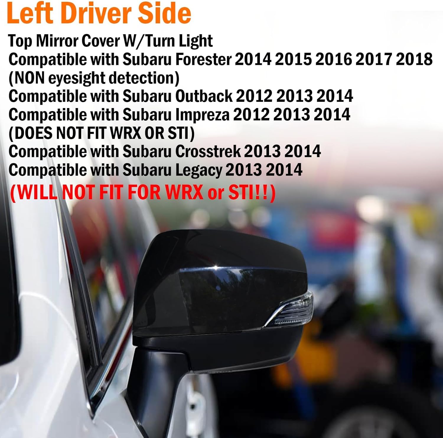 Yumzeco 1PC Compatible with Subaru Side Mirror Cover Forester/Outback/Impreza/Crosstrek/Legacy, Driver Side for Subaru Mirror Cap W/Light Clip-on 91059AJ210 Replacement-Left, Glossy Black